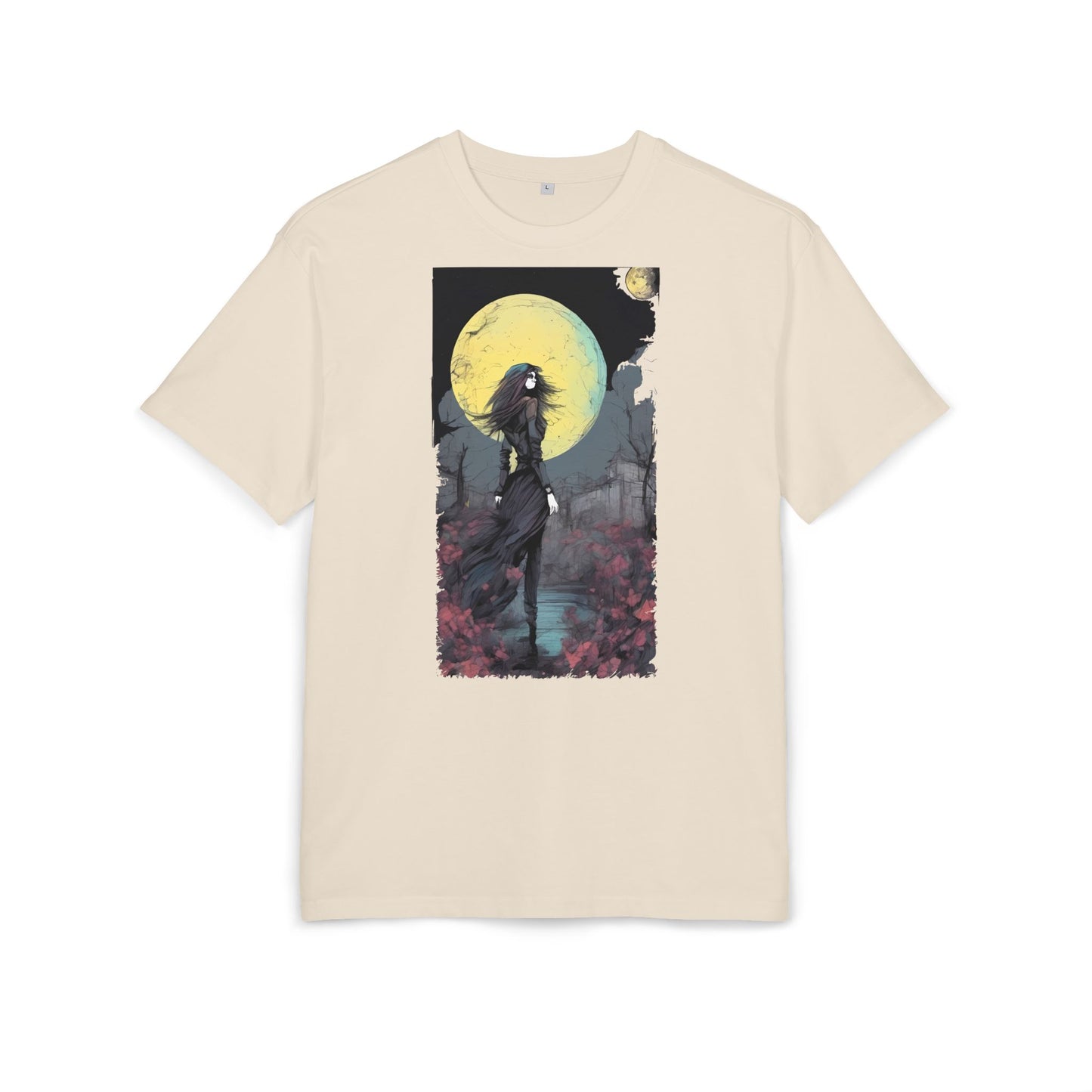 Moonlit Witch Oversize Tee, Cozy Casual Wear, Halloween Outfit, Gothic Style, Gift for Her, Everyday Fashion