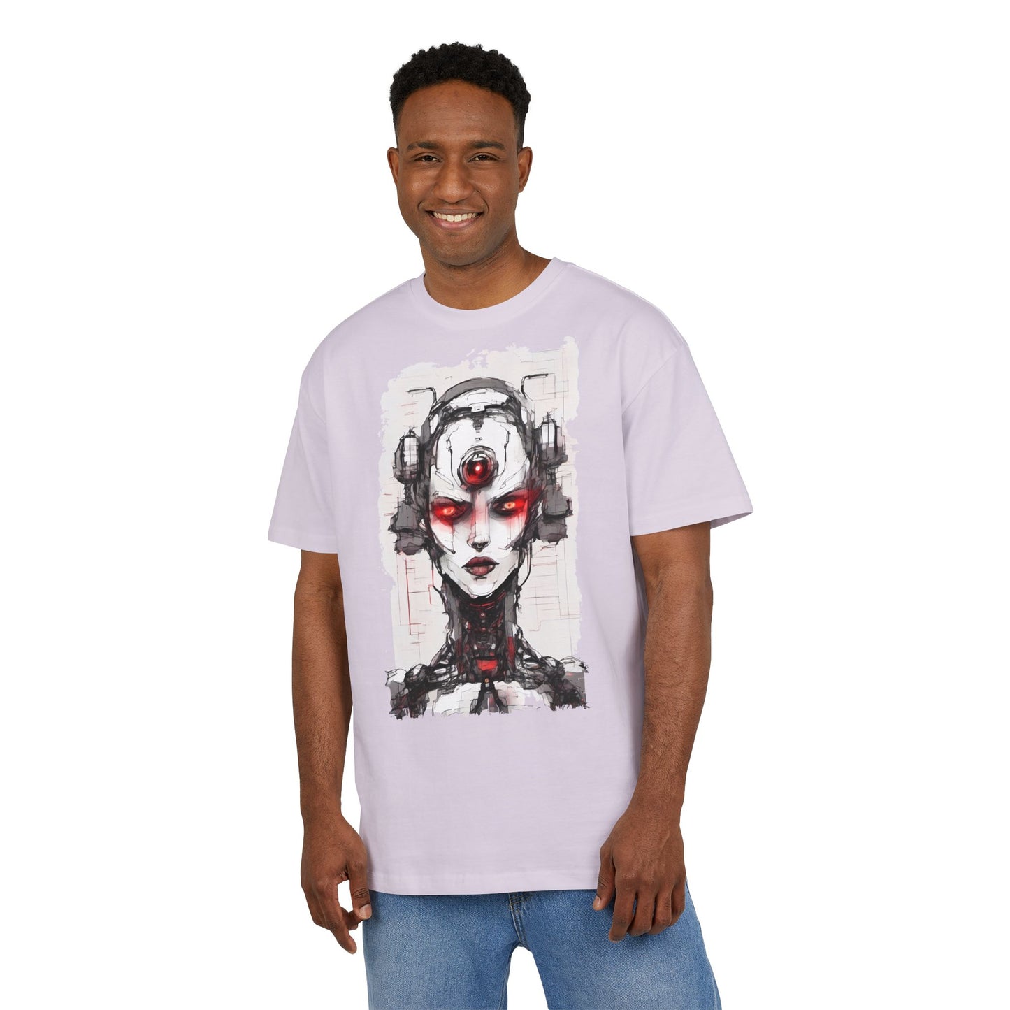Futuristic Graphic Tee, Cyberpunk Oversized T-Shirt, Unisex Retro Style, Streetwear Top, Gift for Tech Lovers, Summer Casual Wear