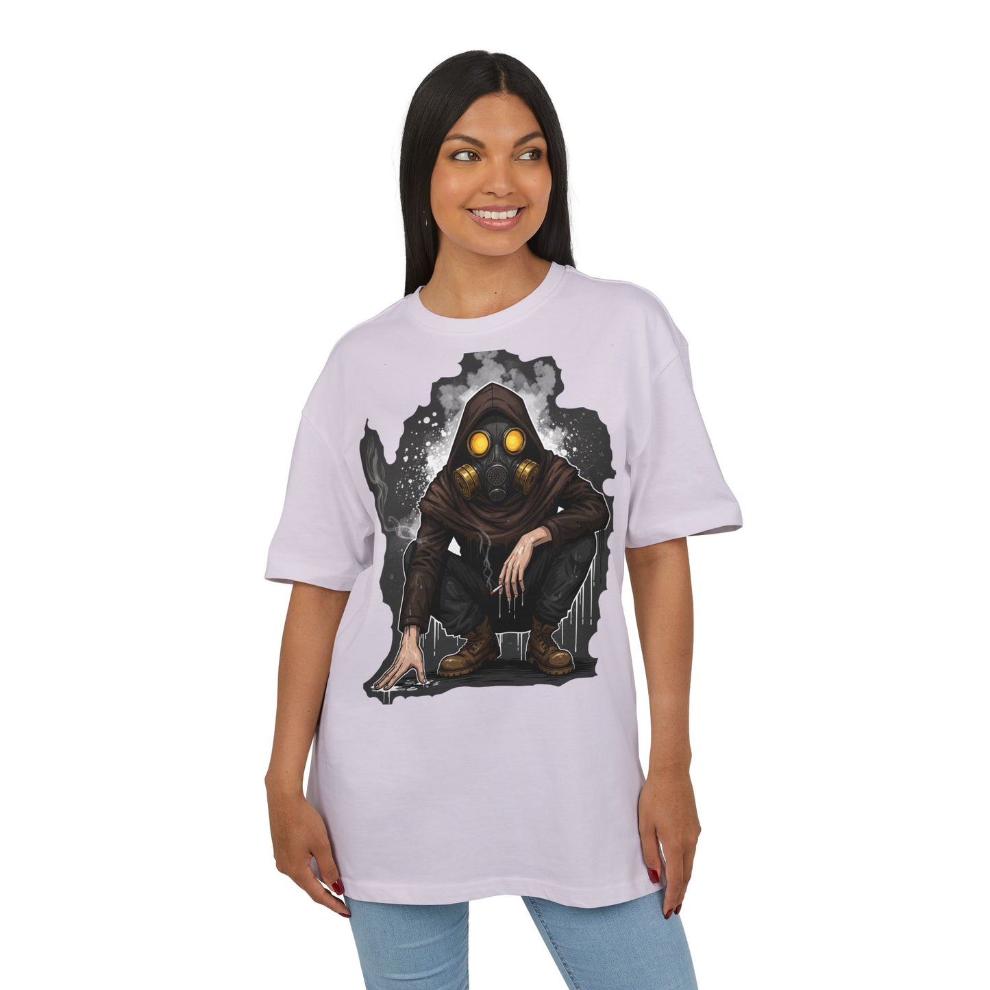 Gothic Gas Mask Unisex Heavy Oversize Tee, Streetwear Graphic Tee, Casual T-Shirt, Halloween Costume Top, Unique Gift Idea