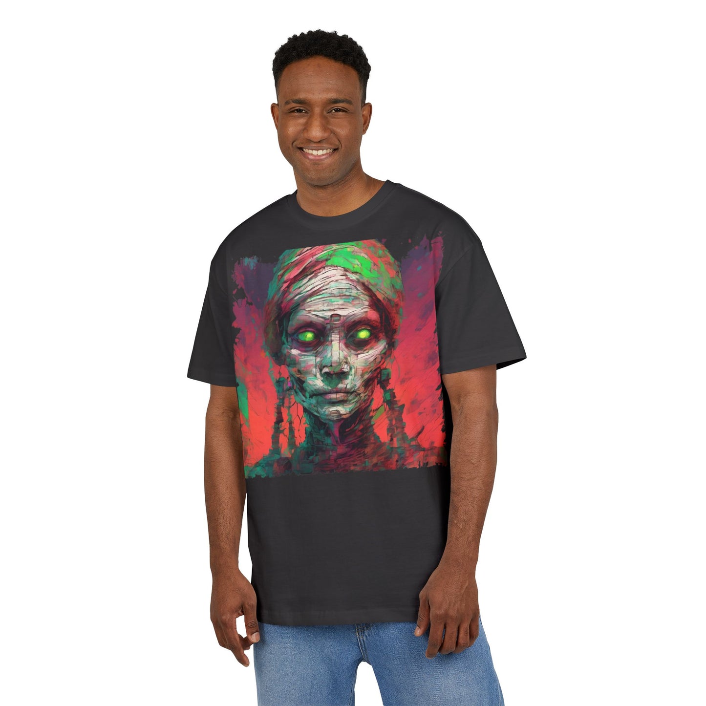 Horror-Inspired Unisex Oversize Tee, Spooky Graphic Shirt, Halloween Outfit, Unique Art Tee, Ghoulish Casual Wear, Perfect for Parties