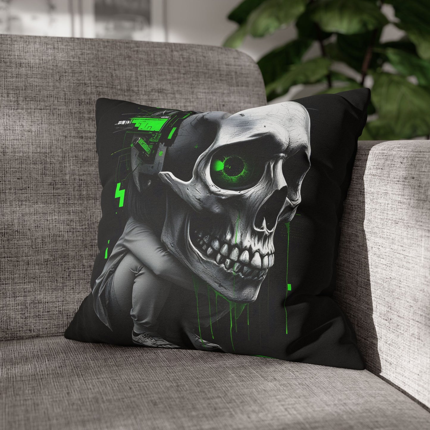 Edgy Skull Pillowcase | Gaming Decor, Modern Home Accent, Halloween Gift, Unique Couch Pillow, Cyberpunk Style