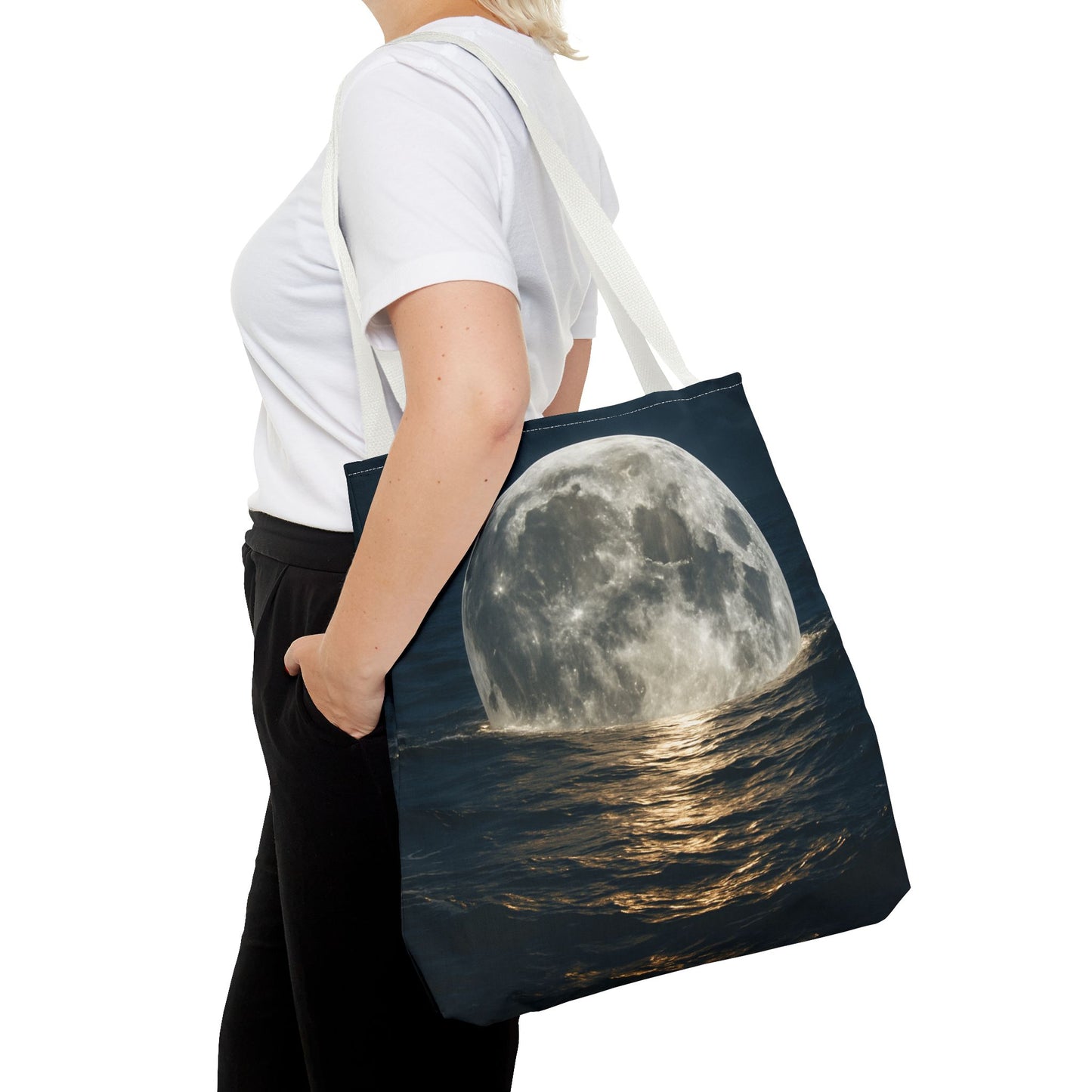 Moonlit Ocean Tote Bag - Night Sky, Beach, Stylish, Eco-Friendly, Great Gift for Friends, Perfect for Travel, Shopping