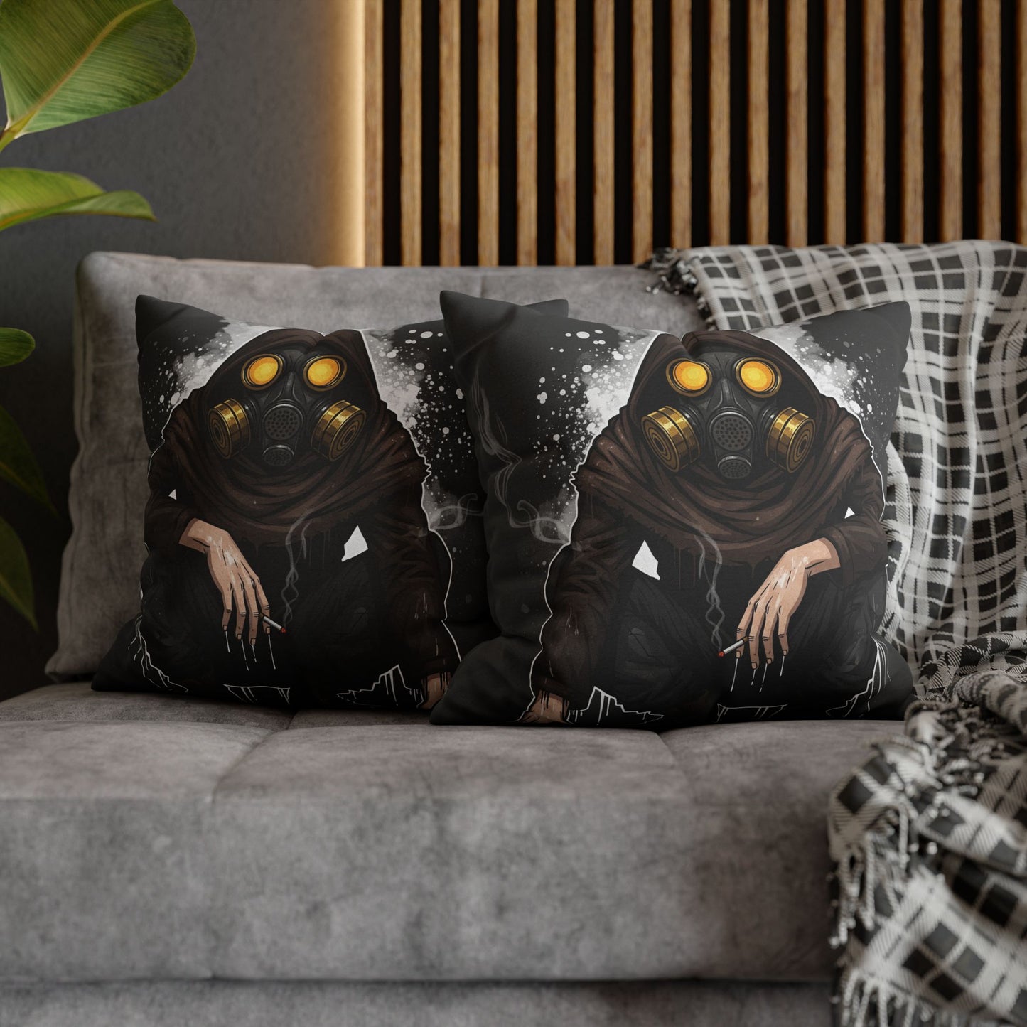 Gothic Gas Mask Pillowcase - Unique Home Decor, Edgy Throw Pillow, Gifts for Sci-Fi Fans, Alternative Room Style, Men’s Bedroom Decor