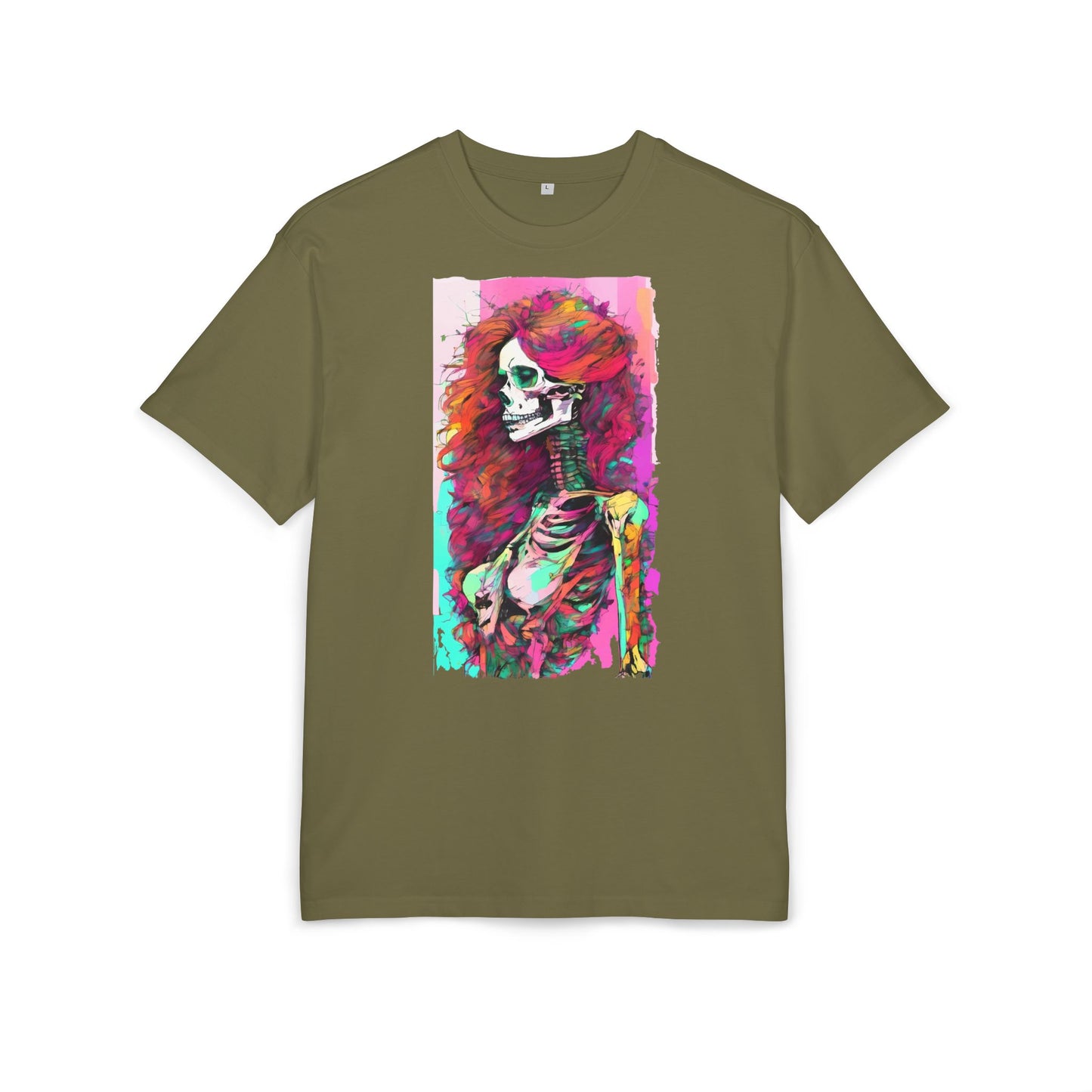 Vibrant Skeleton Art Unisex Heavy Oversize Tee, Halloween Shirt, Statement Tee, Graphic Tee, Casual Wear, Gift