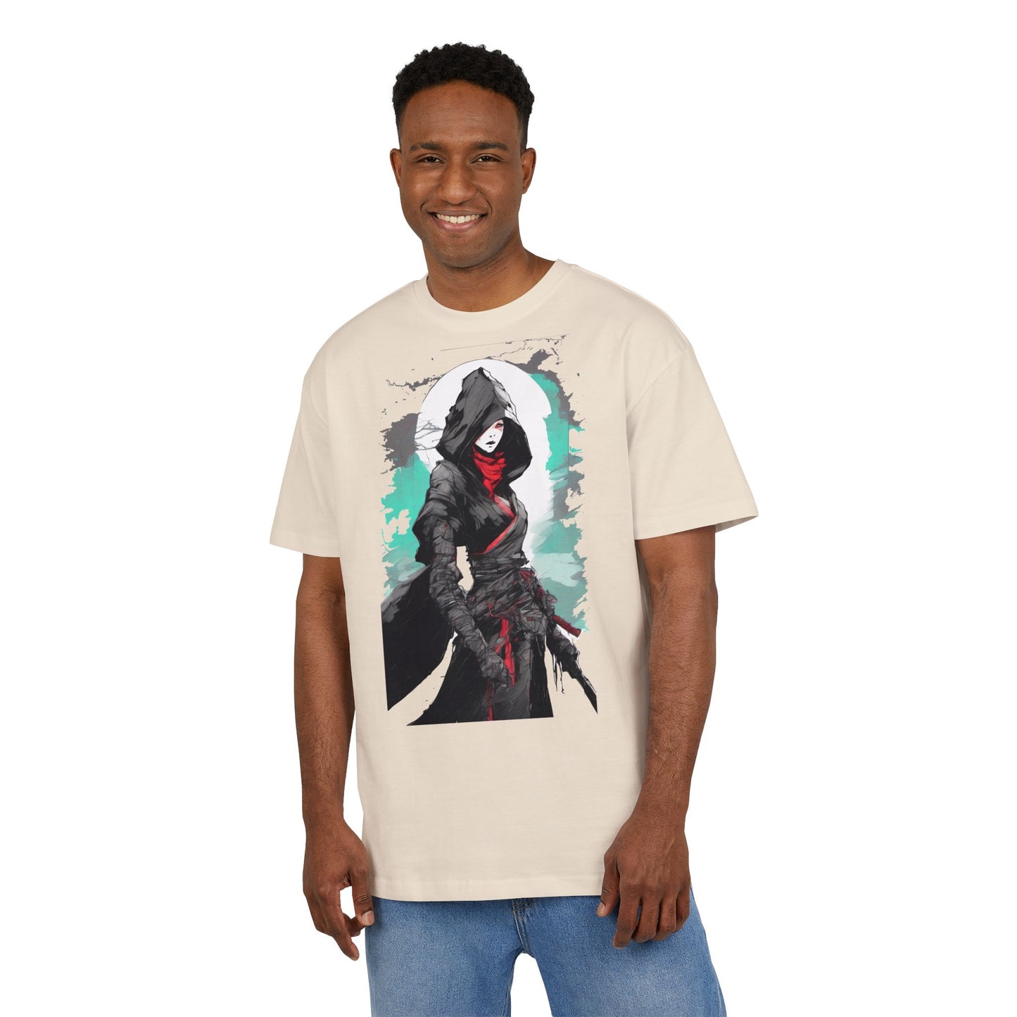 Hooded Warrior Oversize Tee | Unisex Graphic Shirt | Comfortable Casual Wear | Perfect for Comic Con, Gift for Gamers, Streetwear Fashion