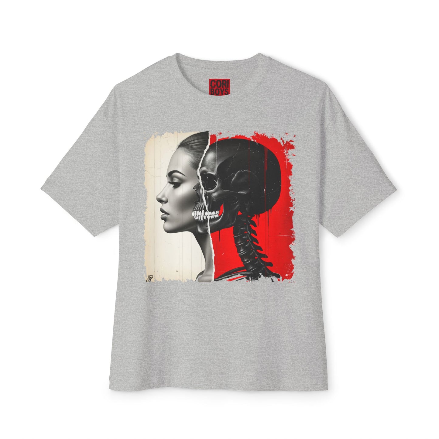 Artistic Unisex Oversized Tee - Skeleton & Profile Design, Graphic Tee for Casual Style, Unique Gift for Art Lovers, Streetwear