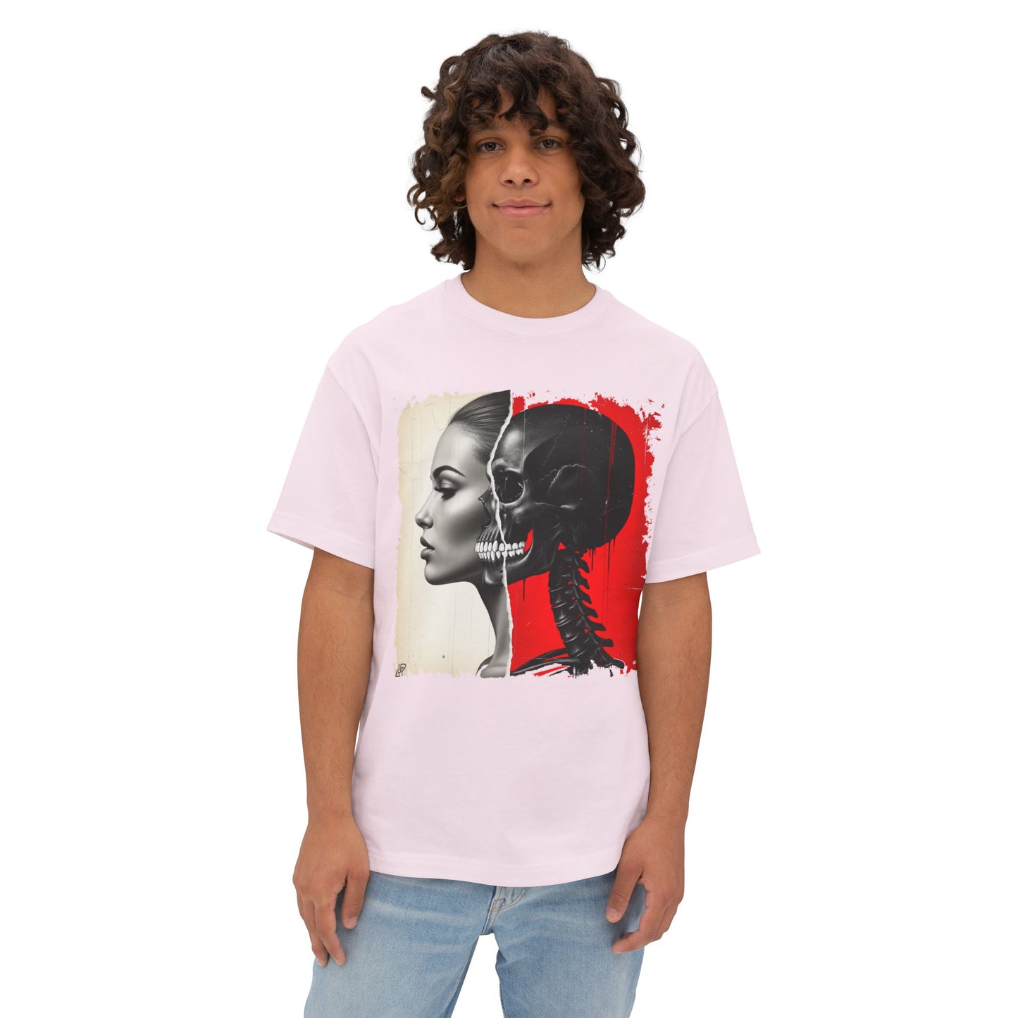 Artistic Unisex Oversized Tee - Skeleton & Profile Design, Graphic Tee for Casual Style, Unique Gift for Art Lovers, Streetwear