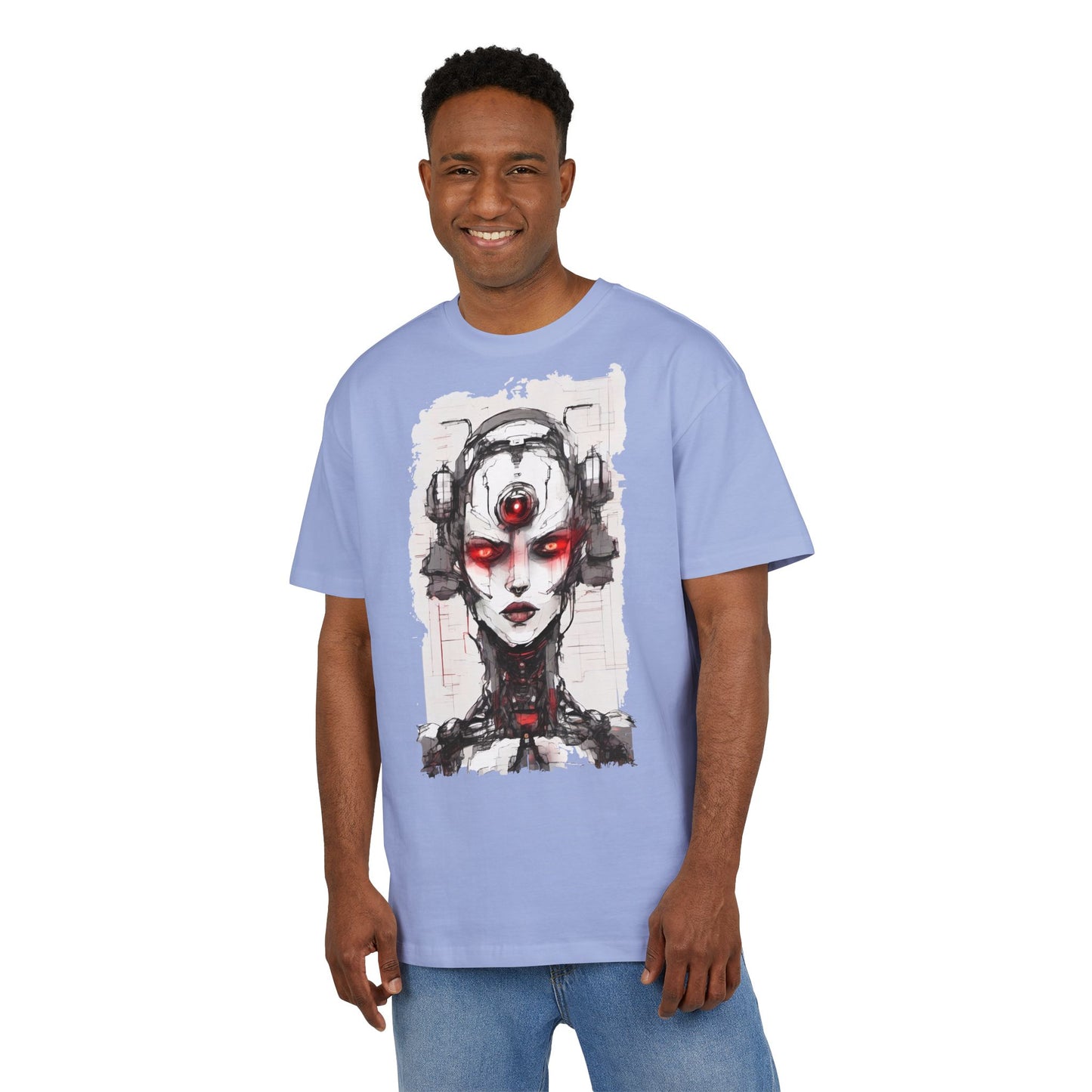 Futuristic Graphic Tee, Cyberpunk Oversized T-Shirt, Unisex Retro Style, Streetwear Top, Gift for Tech Lovers, Summer Casual Wear