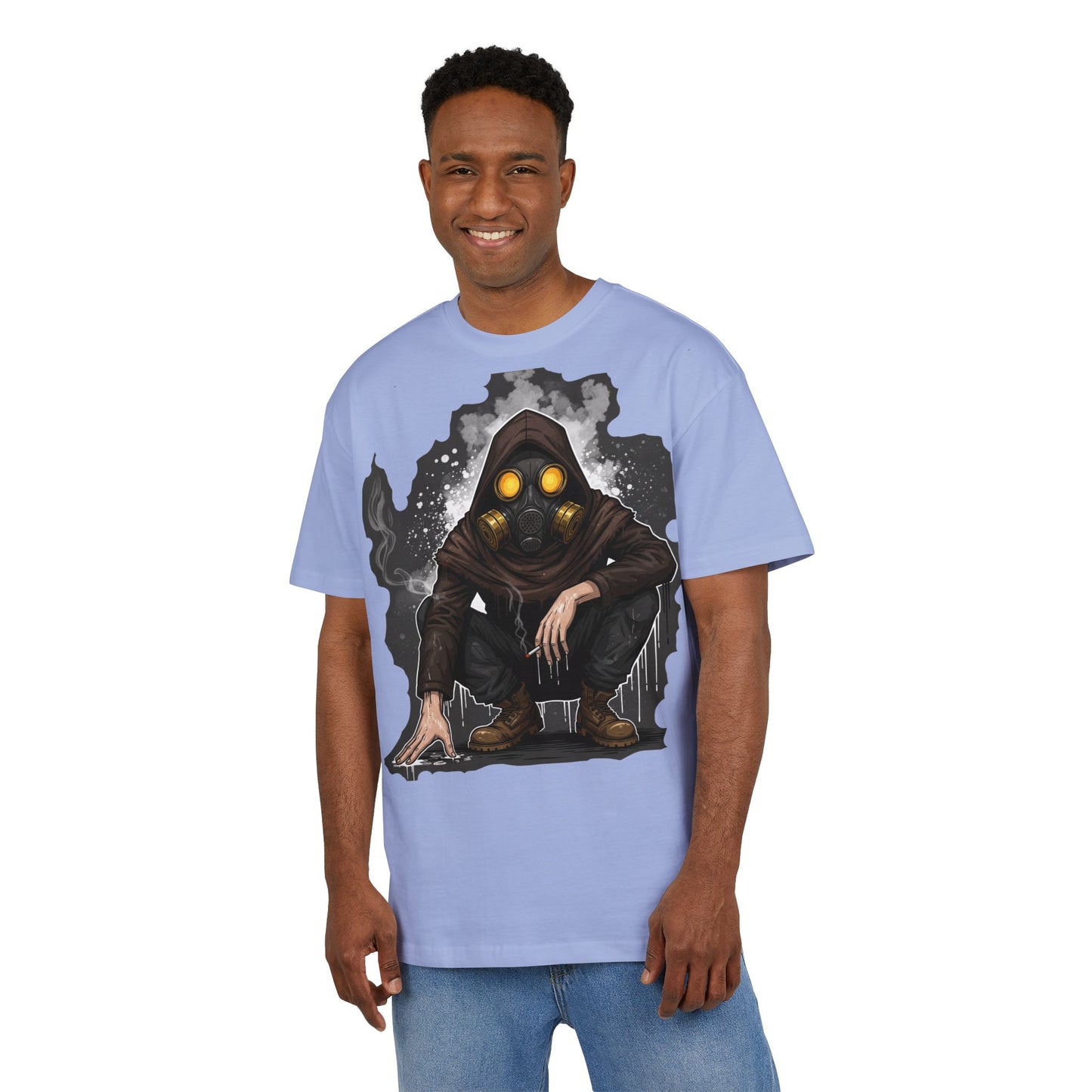 Gothic Gas Mask Unisex Heavy Oversize Tee, Streetwear Graphic Tee, Casual T-Shirt, Halloween Costume Top, Unique Gift Idea