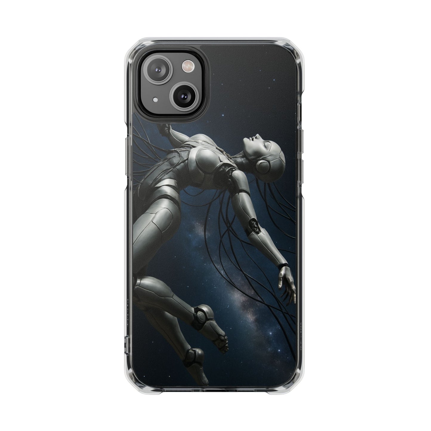 Futuristic Phone Case, Artistic Clear Impact Case for Tech Lovers, Robot Design Phone Cover, Unique Gift for Geeks, Space Theme
