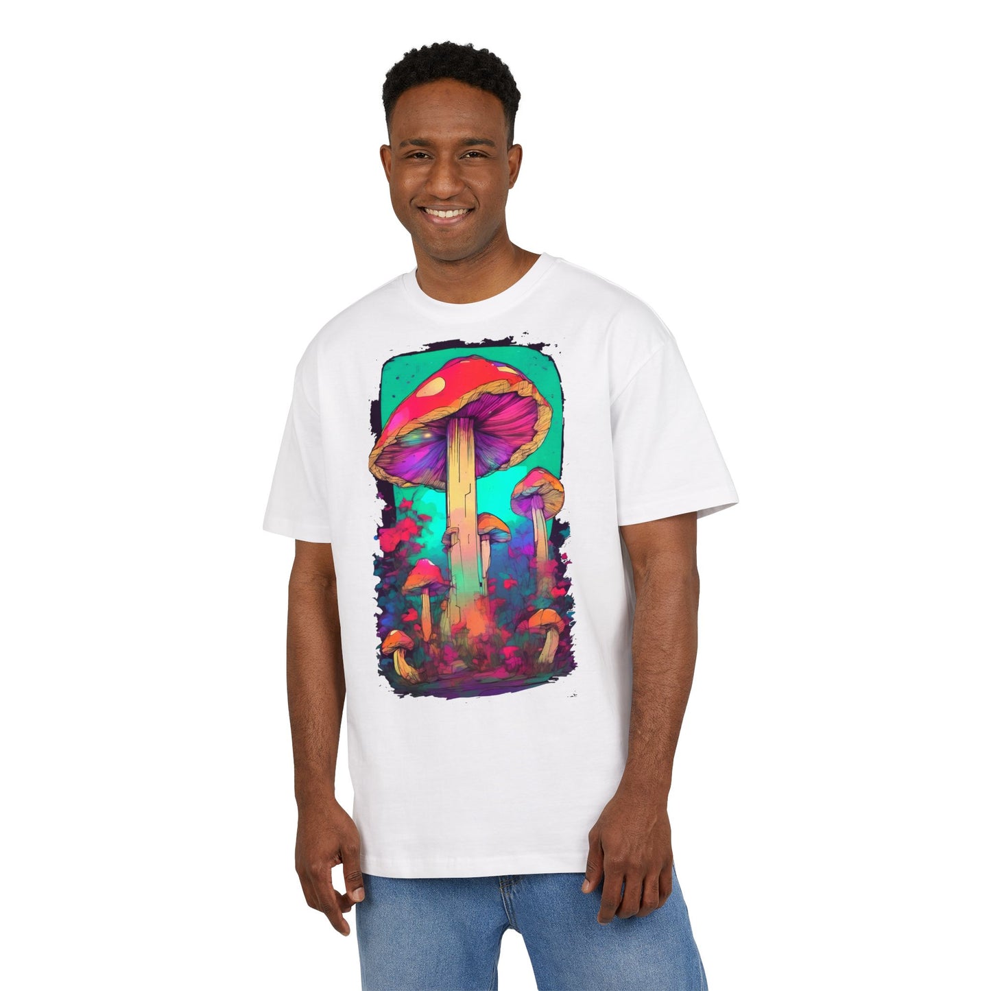 Vibrant Mushroom Art Oversized Tee, Unisex Graphic T-Shirt, Trendy Casual Style, Nature Lover Gift, Festival Clothing, Psychedelic Design