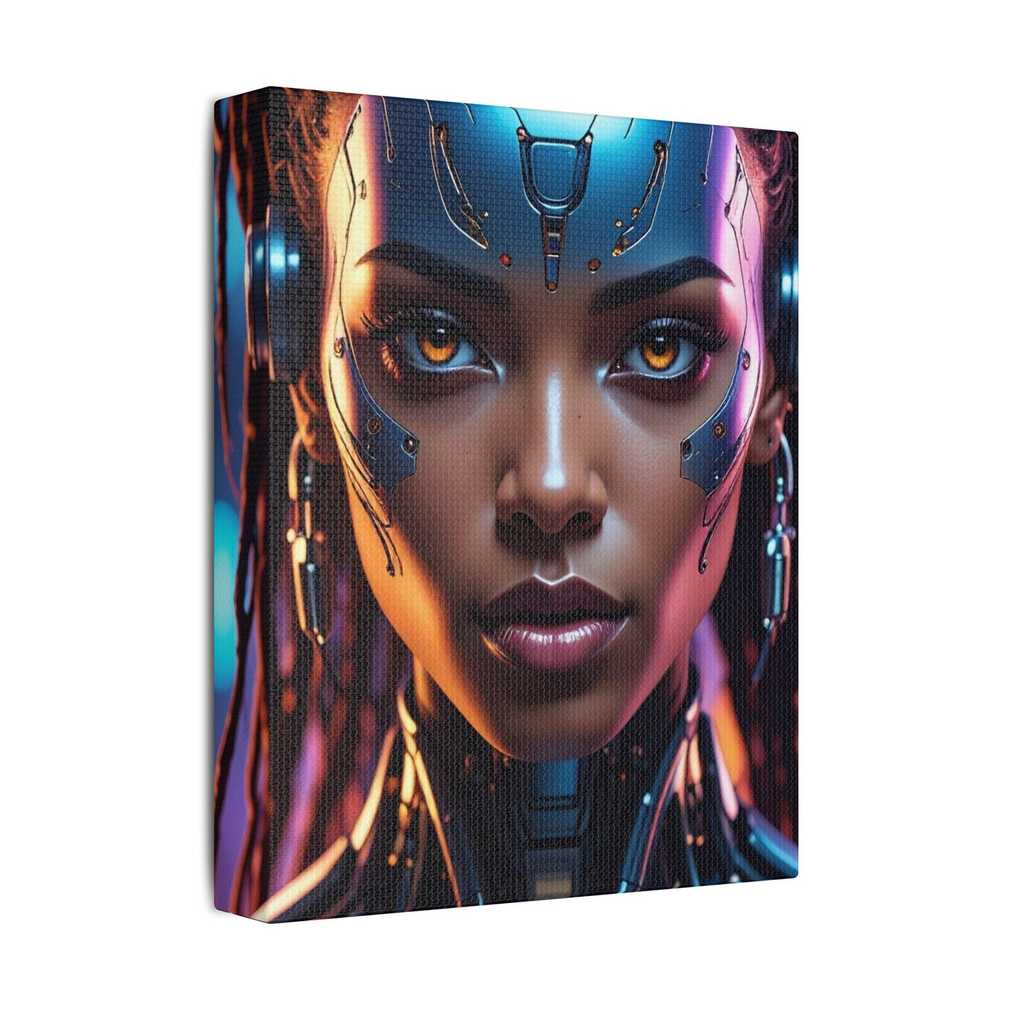 Satin Canvas Wall Art, Futuristic Female Portrait, Sci-Fi Decor, Cyberpunk Artwork, Geek Home Decor, Gift for Tech Lovers