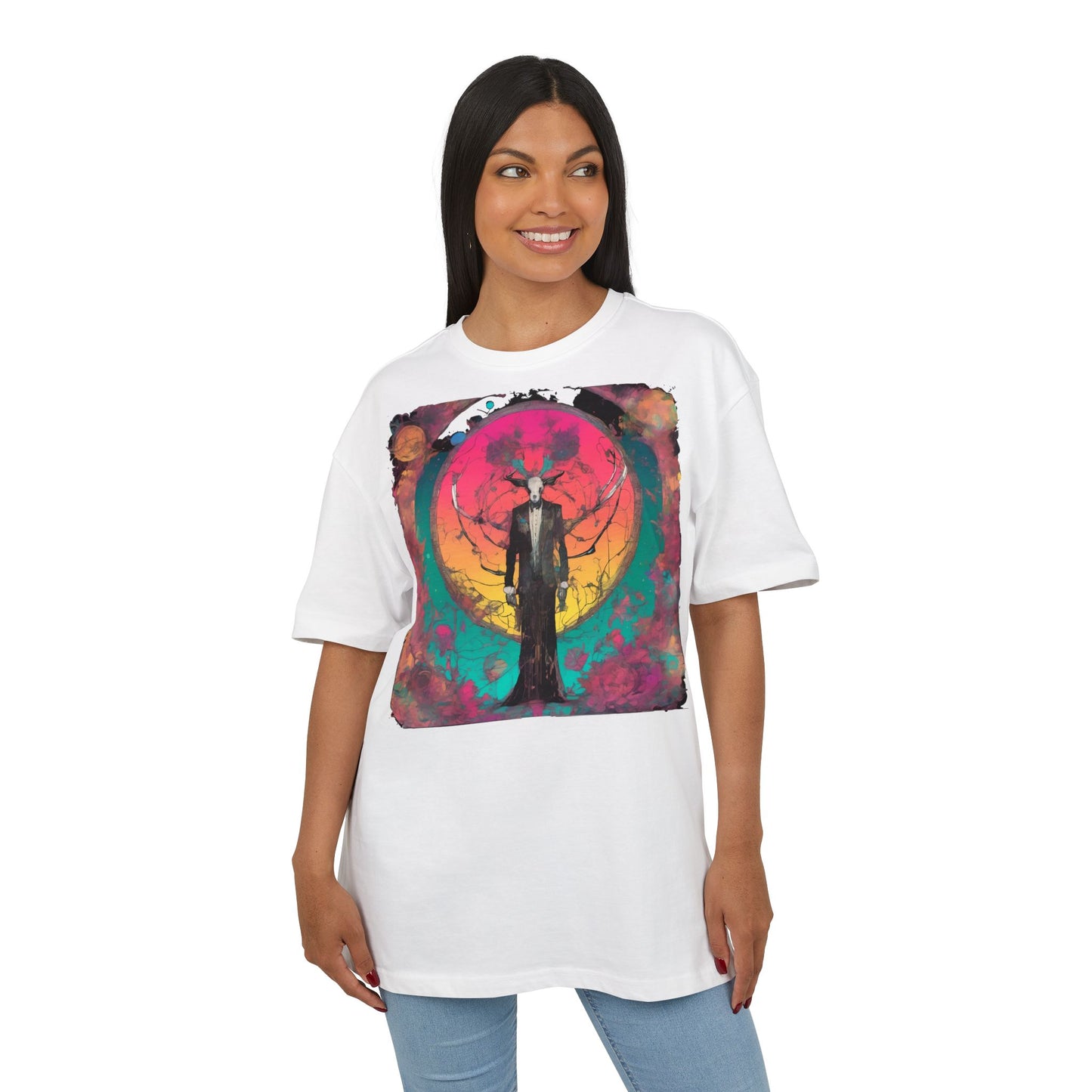 Vibrant Artistic Oversize Tee - Unisex Heavyweight T-Shirt, Bohemian Style, Gift for Art Lovers, Festival Wear, Casual Chic