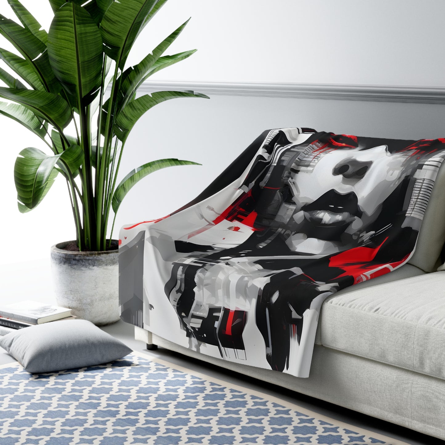 Edgy Graphic Sherpa Fleece Blanket - Cozy Modern Art Throw for Home Décor