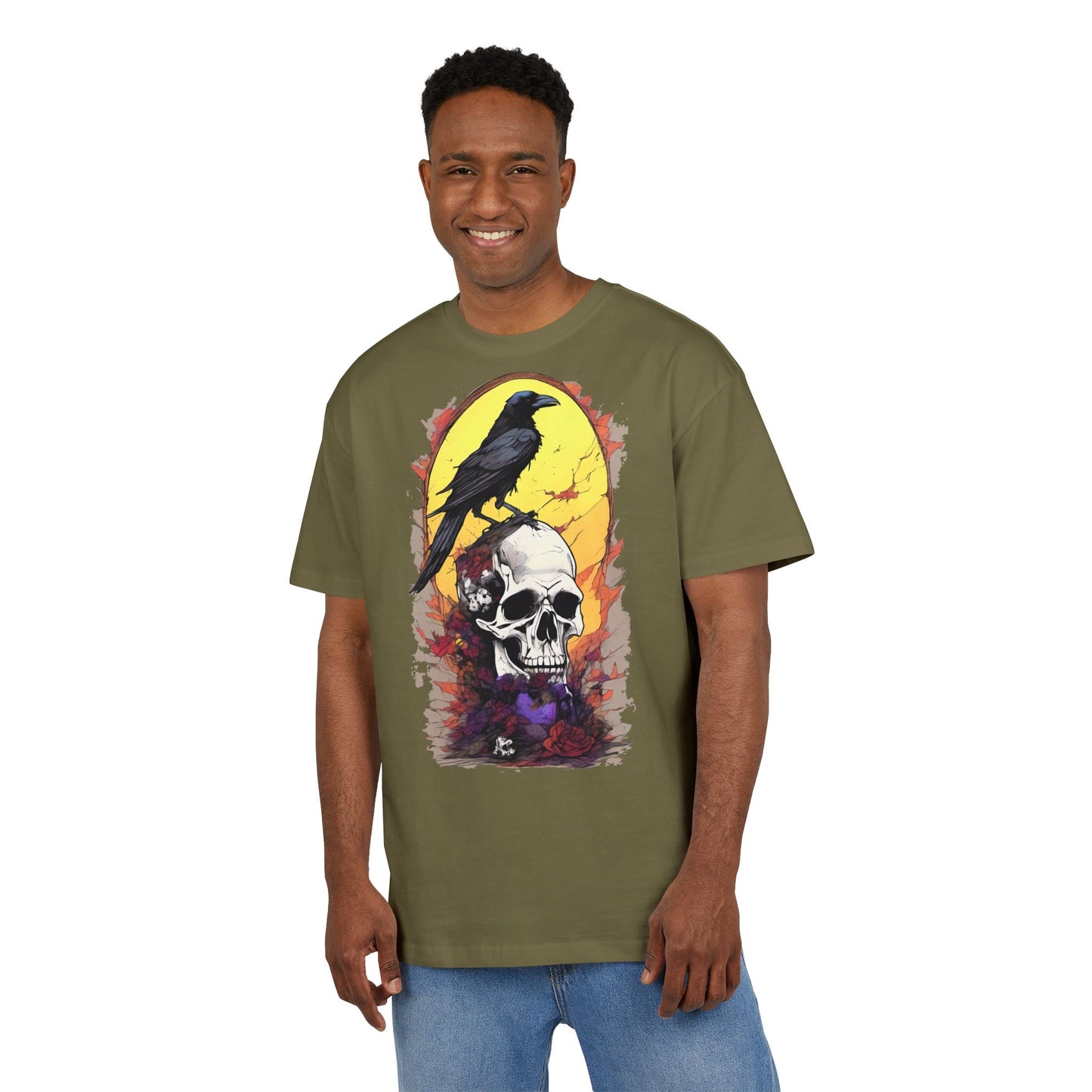 Gothic Raven & Skull Tee, Unisex Oversized Shirt, Edgy Halloween Fashion, Alternative Streetwear, Unique Graphic Tee, Perfect Gift
