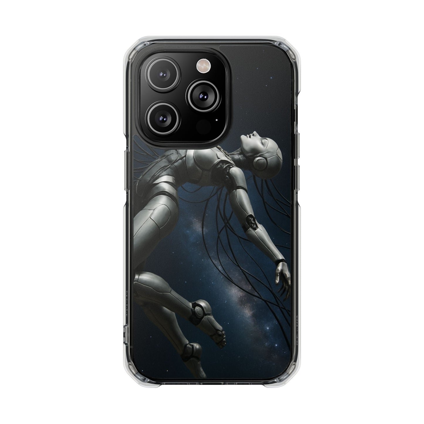 Futuristic Phone Case, Artistic Clear Impact Case for Tech Lovers, Robot Design Phone Cover, Unique Gift for Geeks, Space Theme