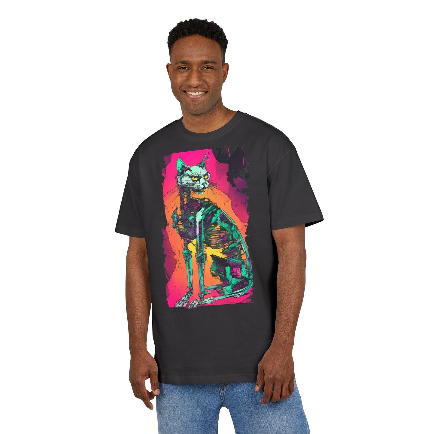 Vibrant Cat Art Tee, Unisex Oversized T-Shirt, Colorful Pet Lover Gift, Unique Graphic Shirt, Casual Everyday Wear