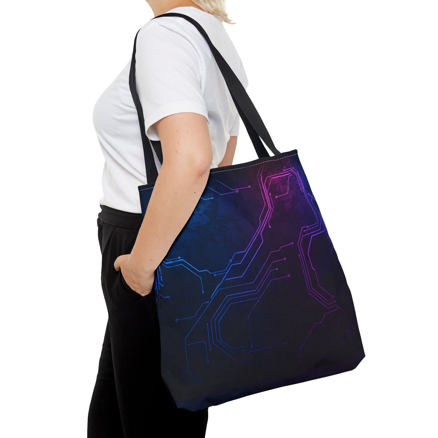 Futuristic Circuit Design Tote Bag | Tech Lover Gift, Stylish Shopping Bag, Geek Chic Tote, AOP Carryall, Unique Gift Idea