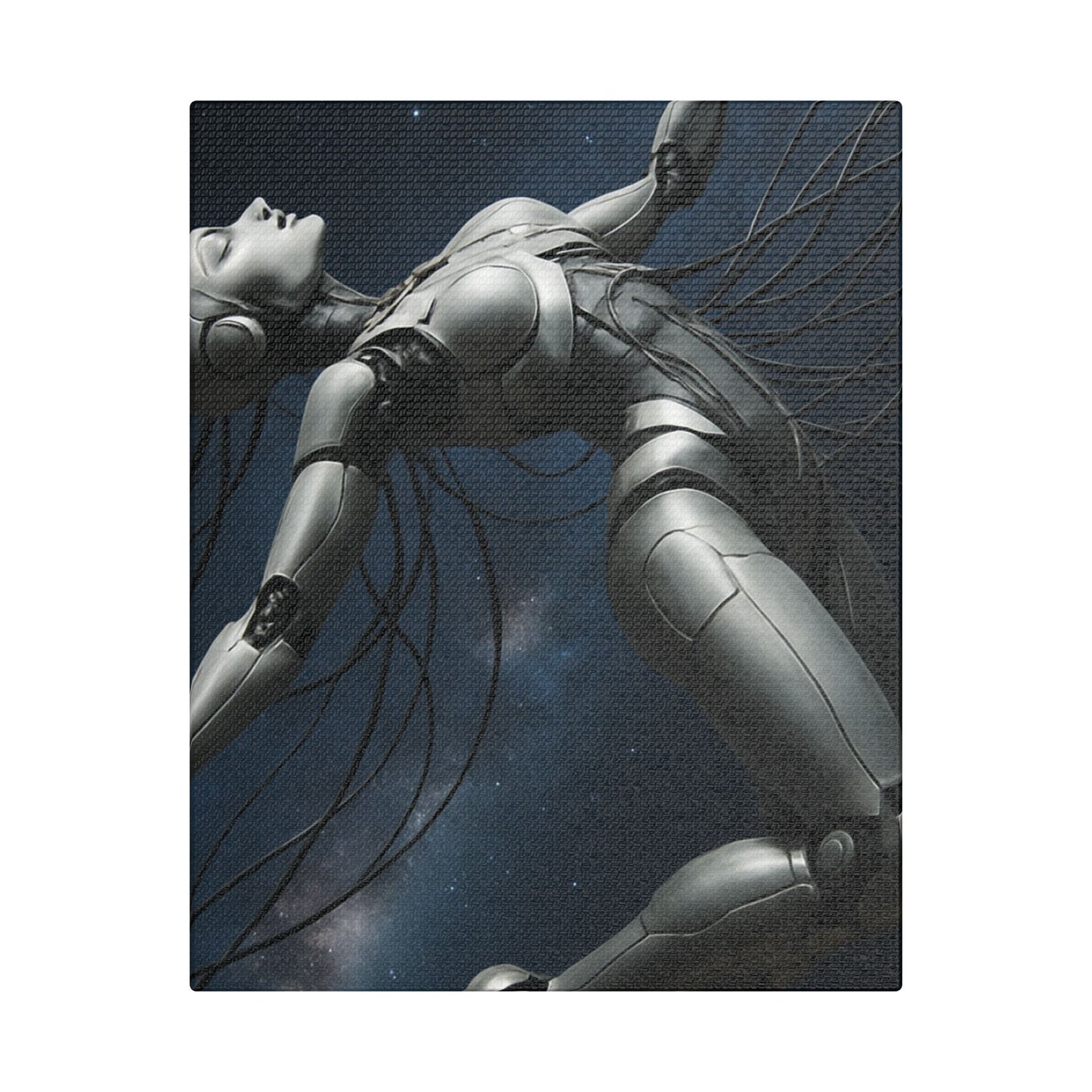 Satin Canvas Art Print, Futuristic Robot Wall Decor, Unique Home Artwork, Cyberpunk Aesthetic, Gift for Tech Lovers