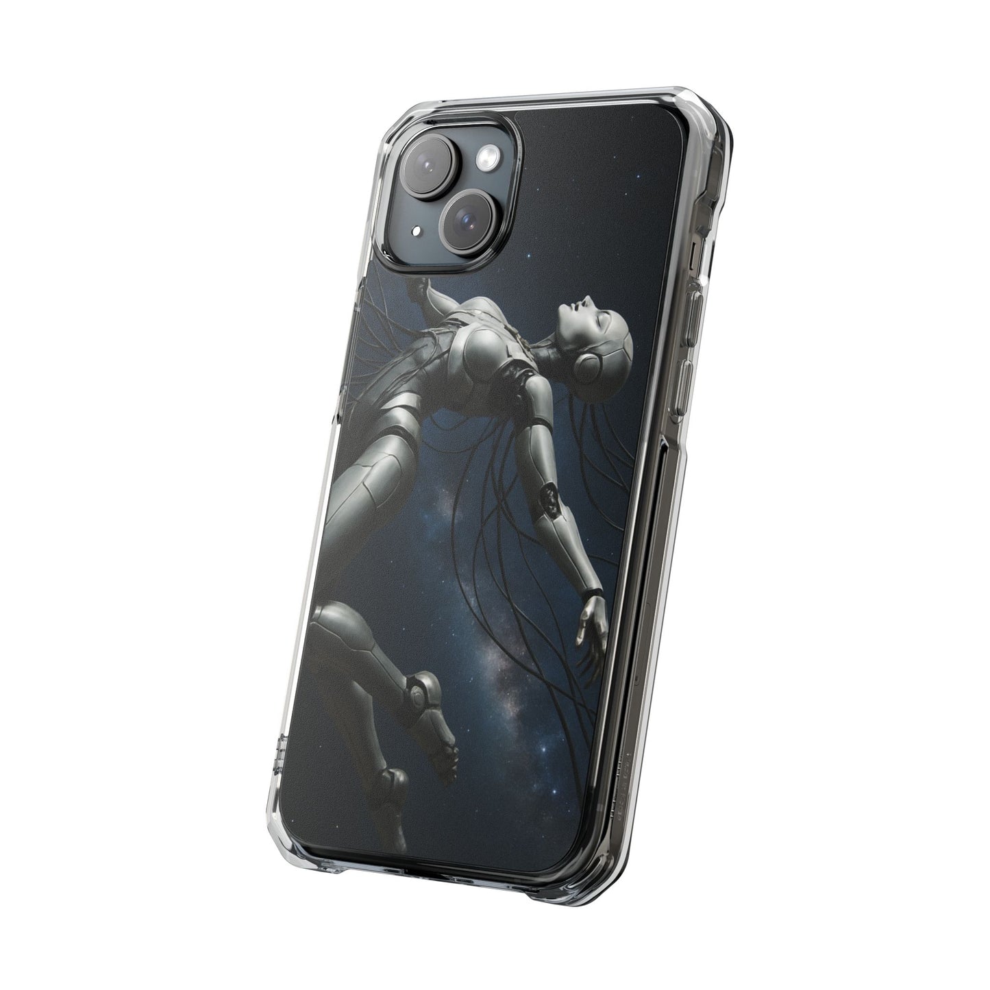Futuristic Phone Case, Artistic Clear Impact Case for Tech Lovers, Robot Design Phone Cover, Unique Gift for Geeks, Space Theme