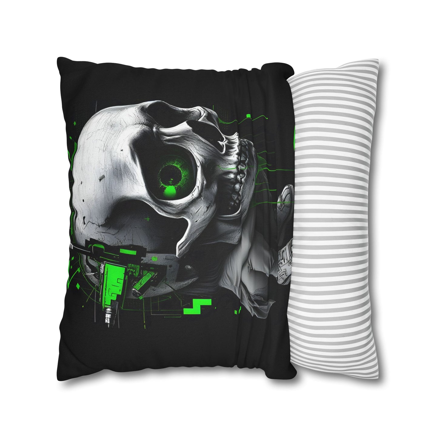 Edgy Skull Pillowcase | Gaming Decor, Modern Home Accent, Halloween Gift, Unique Couch Pillow, Cyberpunk Style