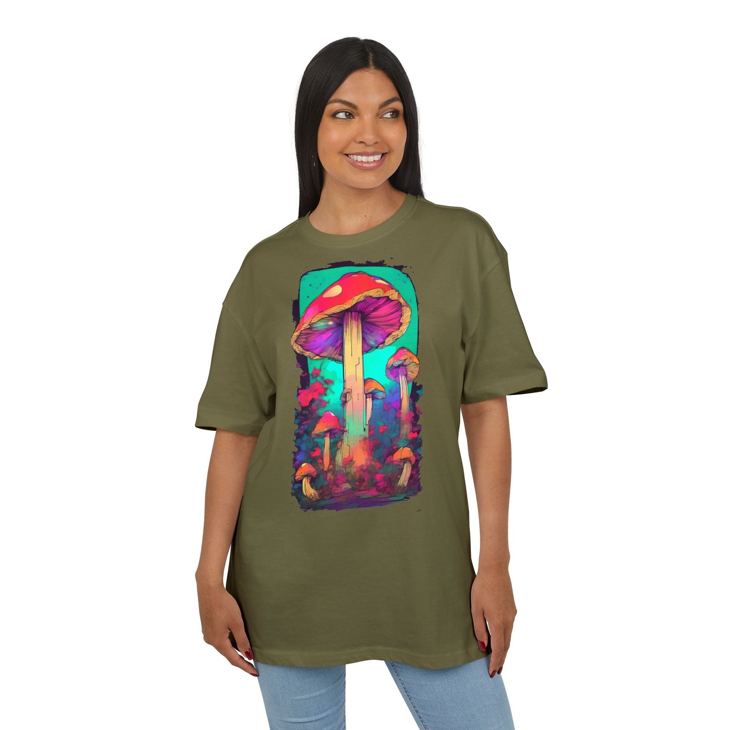 Vibrant Mushroom Art Oversized Tee, Unisex Graphic T-Shirt, Trendy Casual Style, Nature Lover Gift, Festival Clothing, Psychedelic Design