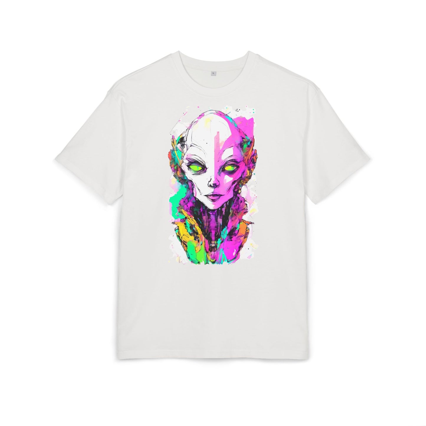 Colorful Alien Graphic Unisex Heavy Oversize Tee | Casual Streetwear, Gift for UFO Enthusiasts, Statement Tee, Festival Wear, Unique Art Tee