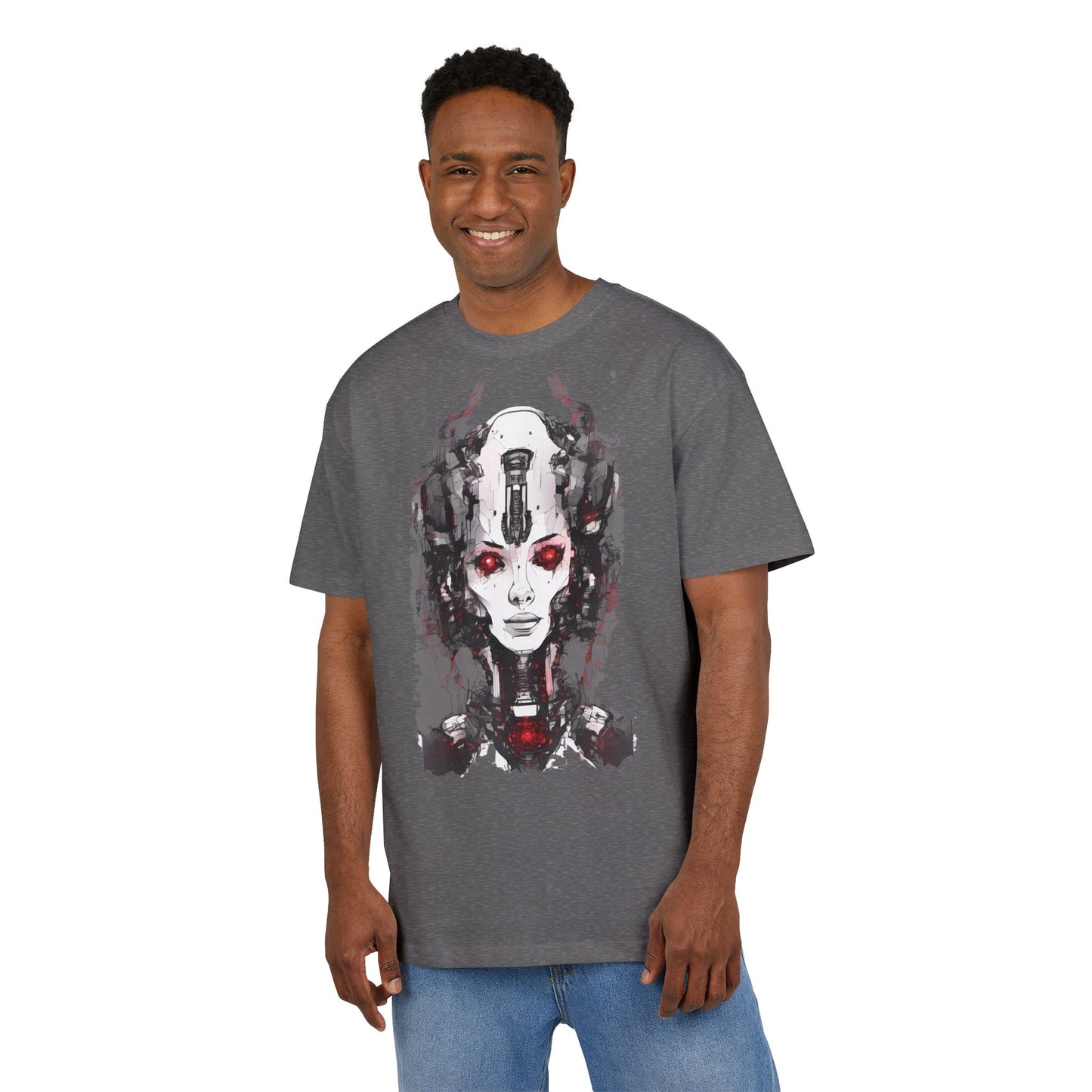 Futuristic Graphic Tee, Unique Oversized T-Shirt, Stylish Casual Wear, Perfect Gift for Art Lovers, Bold Design for Teens