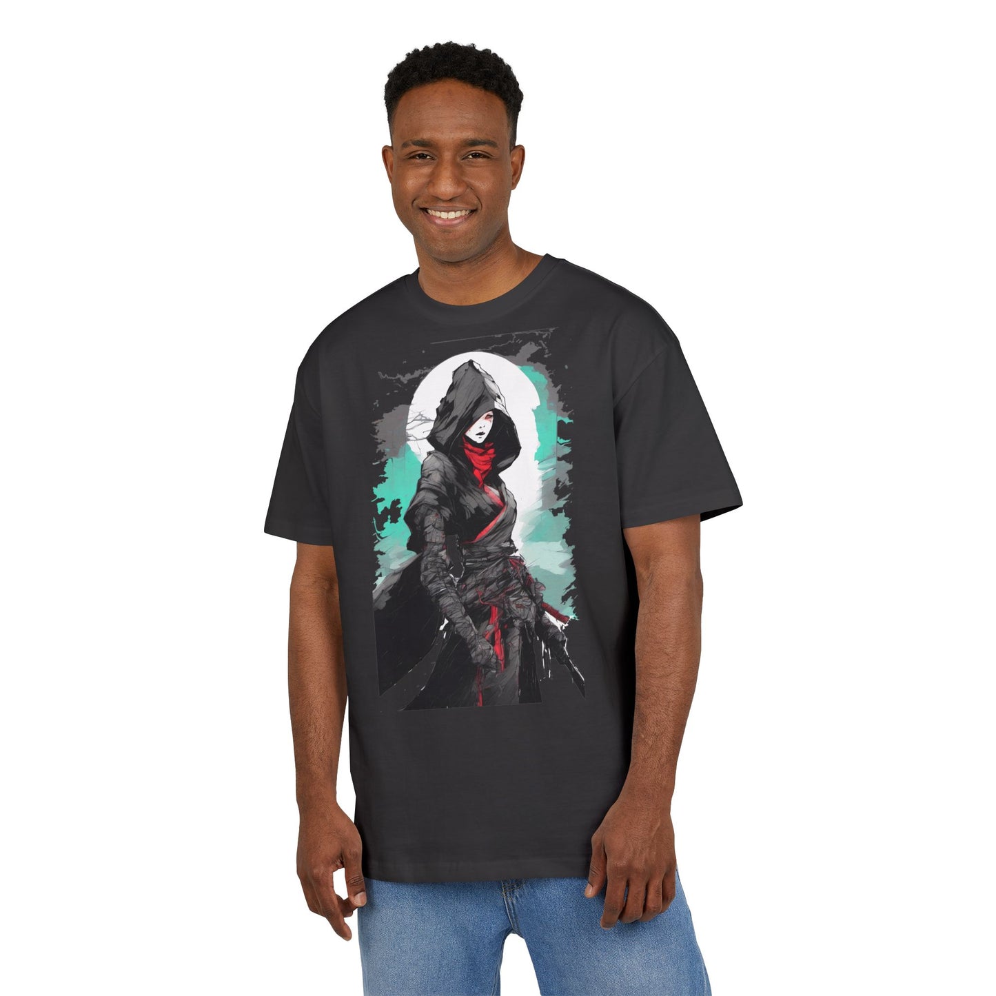 Hooded Warrior Oversize Tee | Unisex Graphic Shirt | Comfortable Casual Wear | Perfect for Comic Con, Gift for Gamers, Streetwear Fashion
