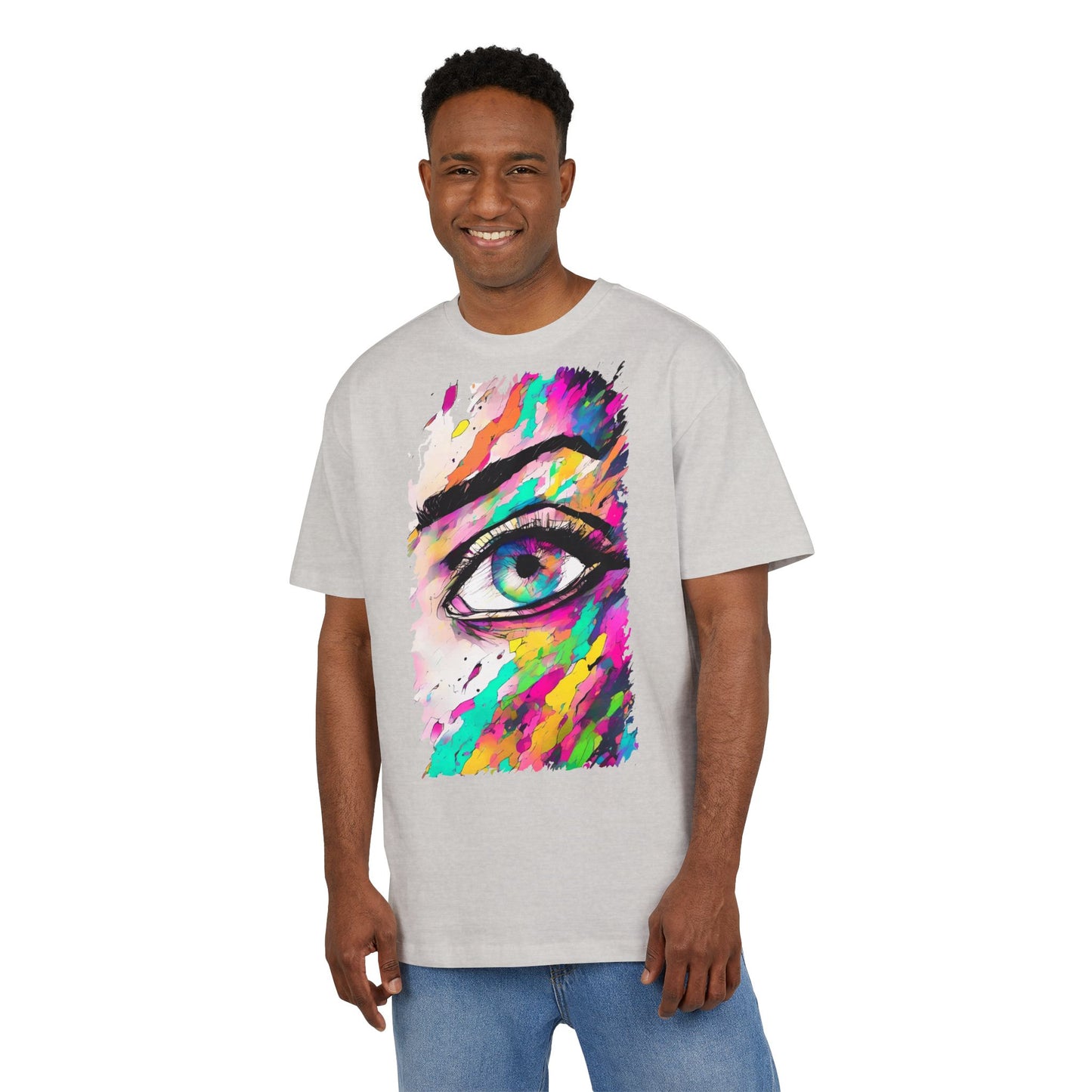 Colorful Eye Graphic Unisex Heavy Oversize Tee, Artistic T-Shirt, Casual Wear, Gift for Art Lovers, Streetwear Trends, Vibrant Style
