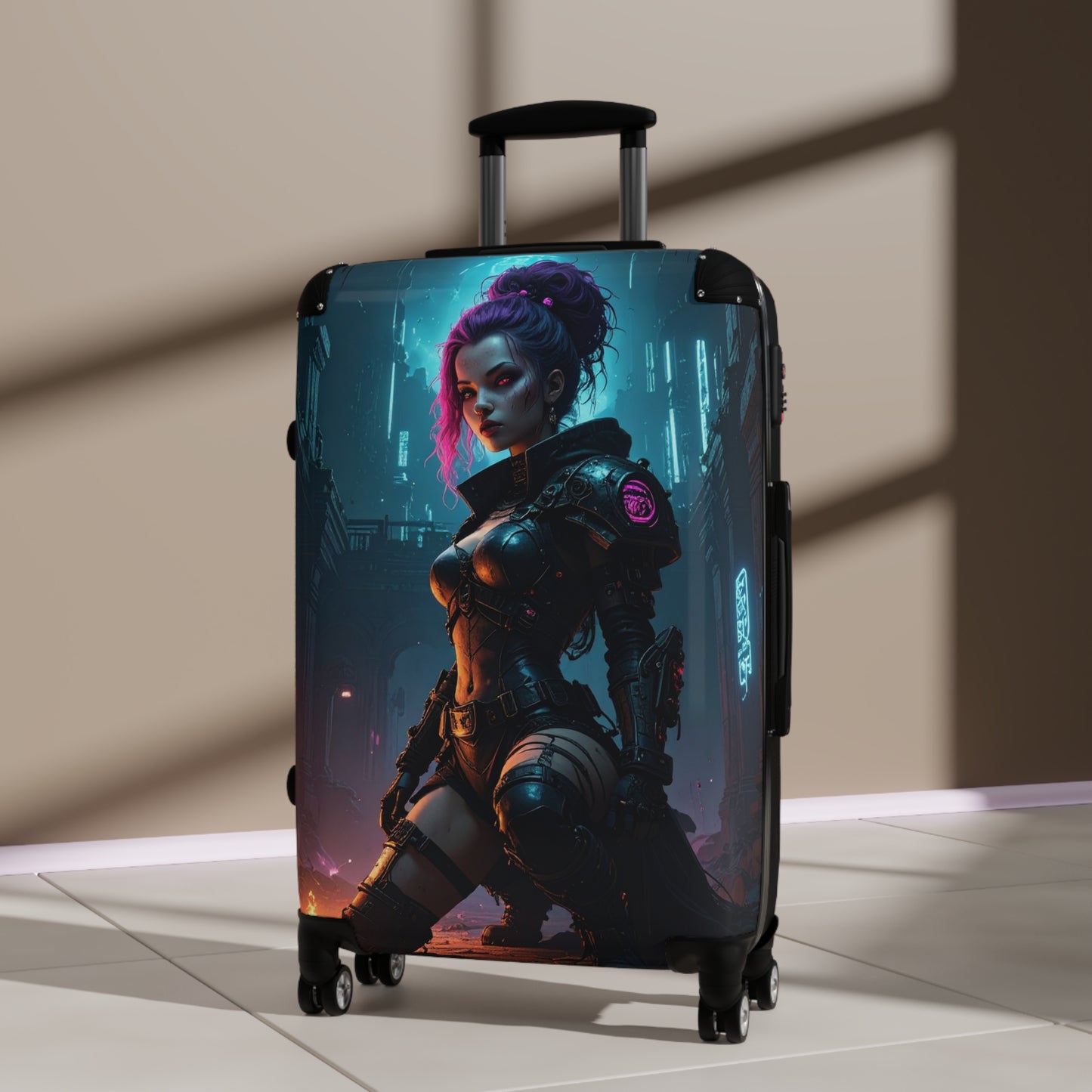 Futuristic Graphic Suitcase, Travel Luggage for Adventurers, Cyberpunk Style Carry-On, Unique Gift for Travelers, Stylish Vacation Bag