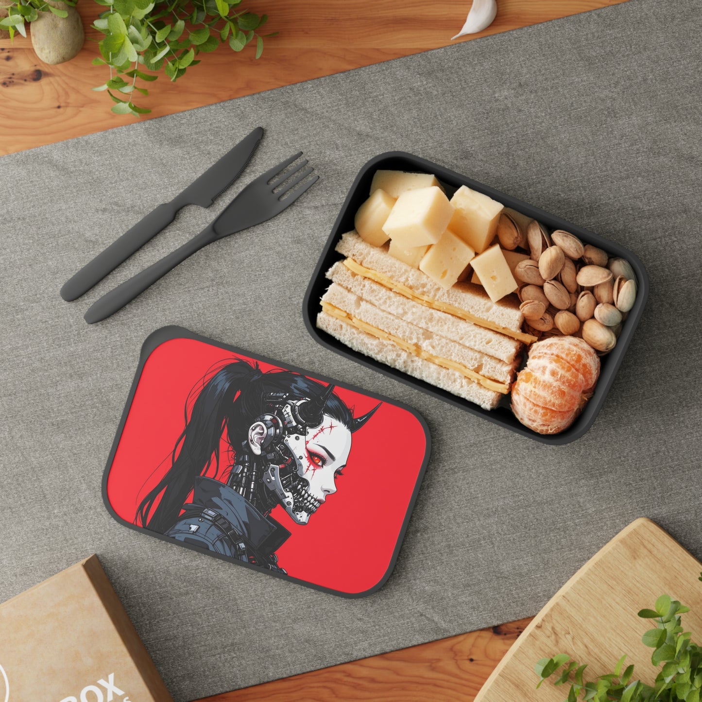 Futuristic Bento Box with Utensils, Stylish Lunch Container, Unique Meal Prep Box, Cyberpunk Food Storage, Perfect for On-the-Go