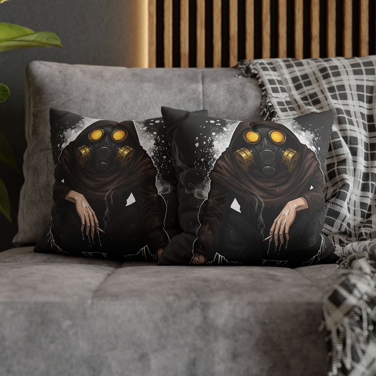 Gothic Gas Mask Pillowcase - Unique Home Decor, Edgy Throw Pillow, Gifts for Sci-Fi Fans, Alternative Room Style, Men’s Bedroom Decor