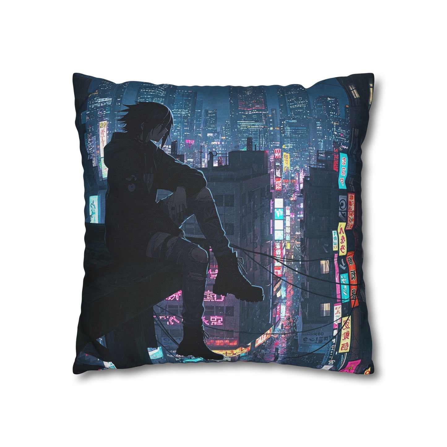 Anime-Inspired Urban Pillowcase, Cozy Home Decor, Nerdy Gift, Bedroom Accent, Cyberpunk Decor, Manga Lover Gift