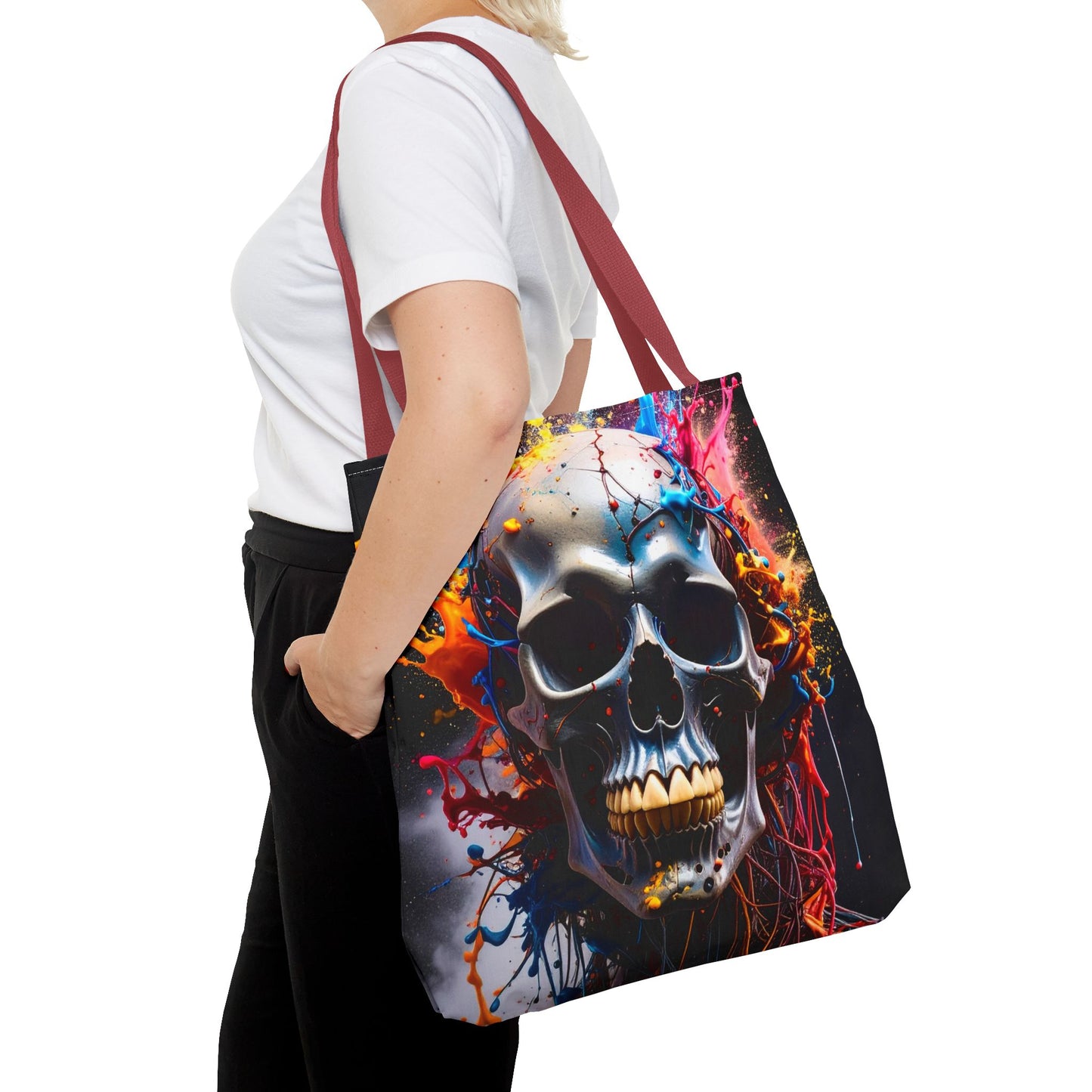 Vibrant Skull Tote Bag, Artistic Reusable Bag, Eco-Friendly Shopping Tote, Perfect Gift for Halloween, Gothic Style