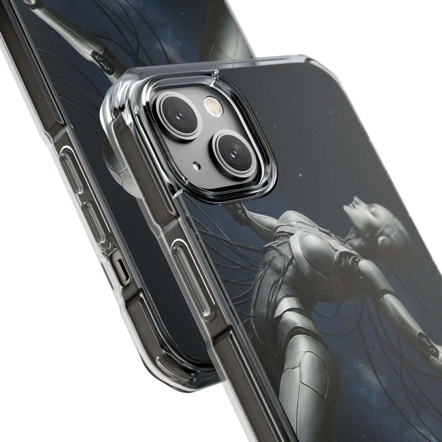Futuristic Phone Case, Artistic Clear Impact Case for Tech Lovers, Robot Design Phone Cover, Unique Gift for Geeks, Space Theme