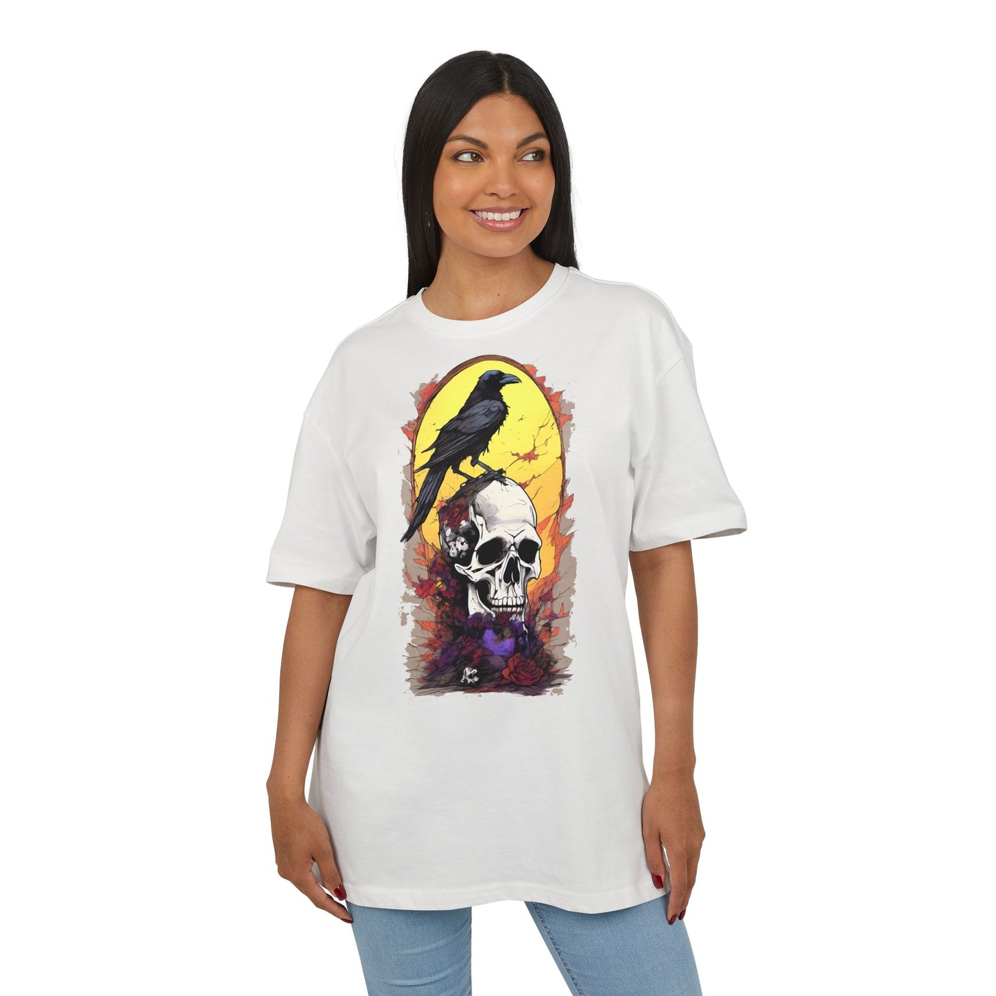 Gothic Raven & Skull Tee, Unisex Oversized Shirt, Edgy Halloween Fashion, Alternative Streetwear, Unique Graphic Tee, Perfect Gift