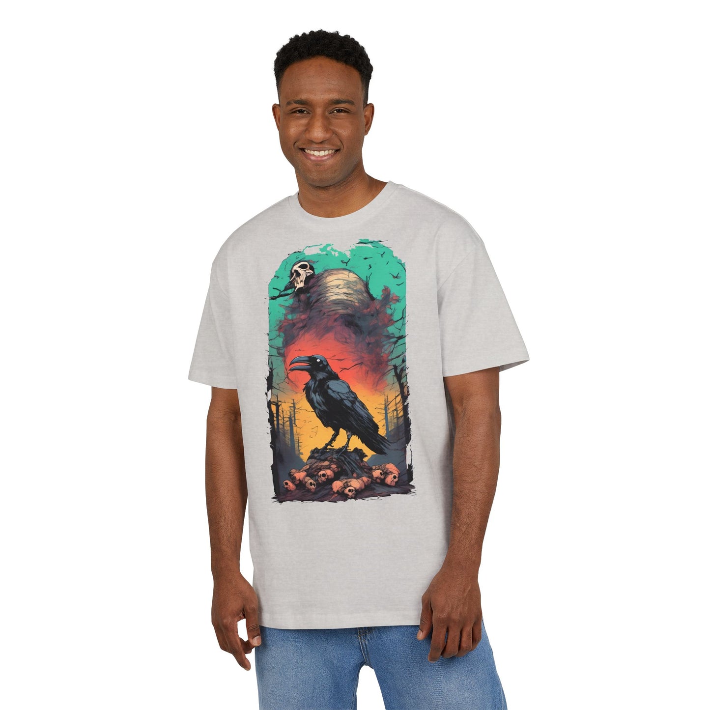 Mystical Raven Oversize Tee: Boho Style, Unisex Graphic T-Shirt for Nature Lovers, Festival Wear, Halloween, Gift Ideas