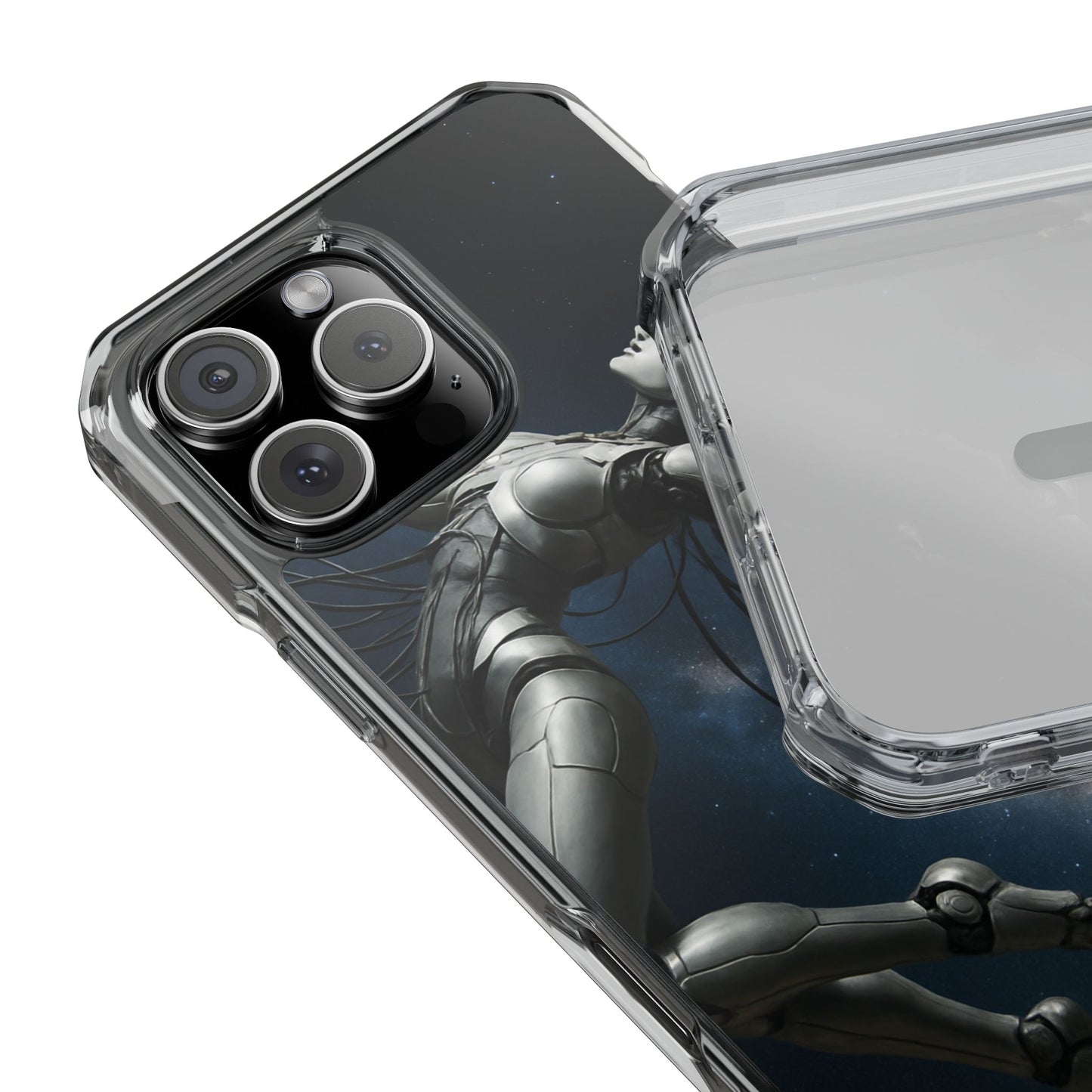 Futuristic Phone Case, Artistic Clear Impact Case for Tech Lovers, Robot Design Phone Cover, Unique Gift for Geeks, Space Theme