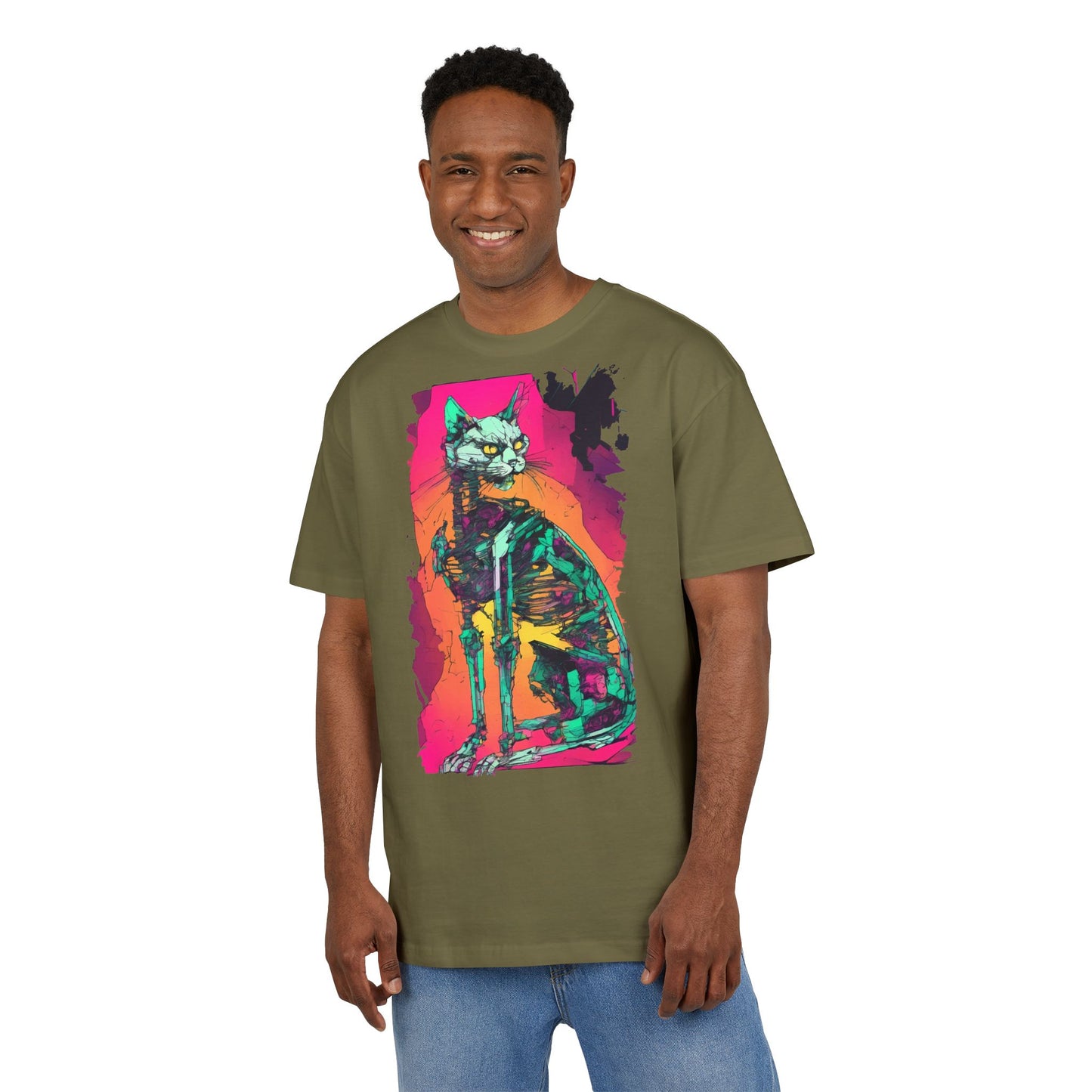 Vibrant Cat Art Tee, Unisex Oversized T-Shirt, Colorful Pet Lover Gift, Unique Graphic Shirt, Casual Everyday Wear