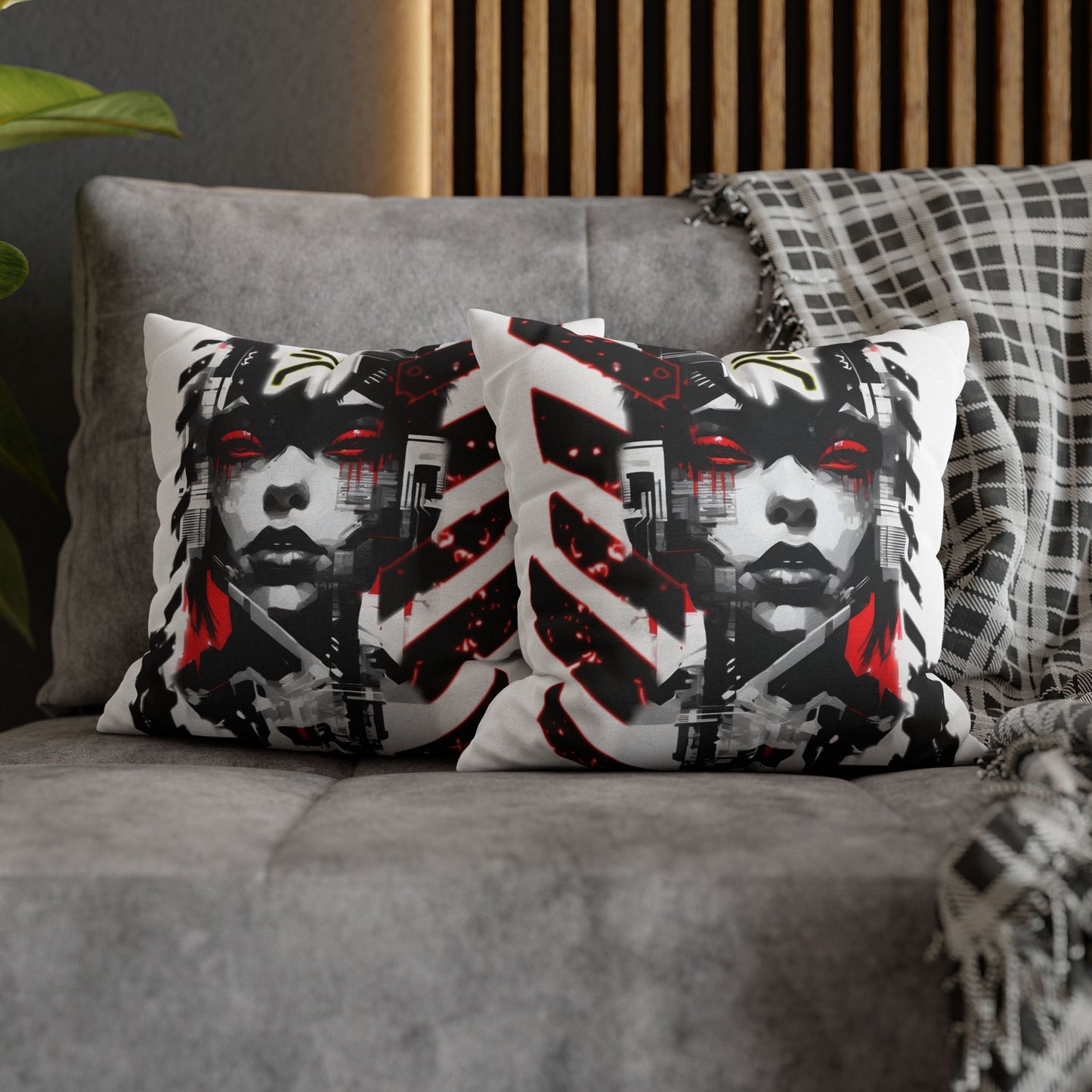 Bold Graphic Pillowcase, Unique Decorative Cushion Cover for Modern Home, Cyberpunk Art Decor, Gift for Art Lovers, Stylish Throw Pillow