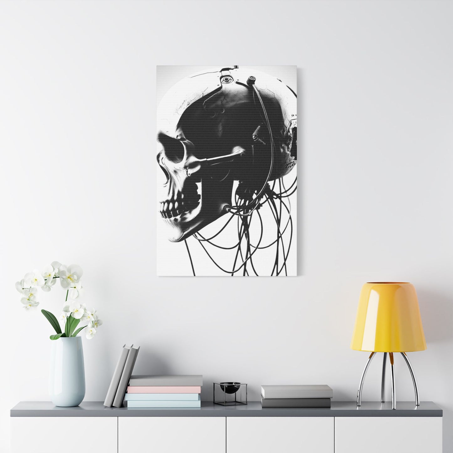 Gothic Skull Canvas Art, Black and White Stretched Wall Decor, Edgy Home Aesthetic, Perfect for Halloween and Punk Lovers
