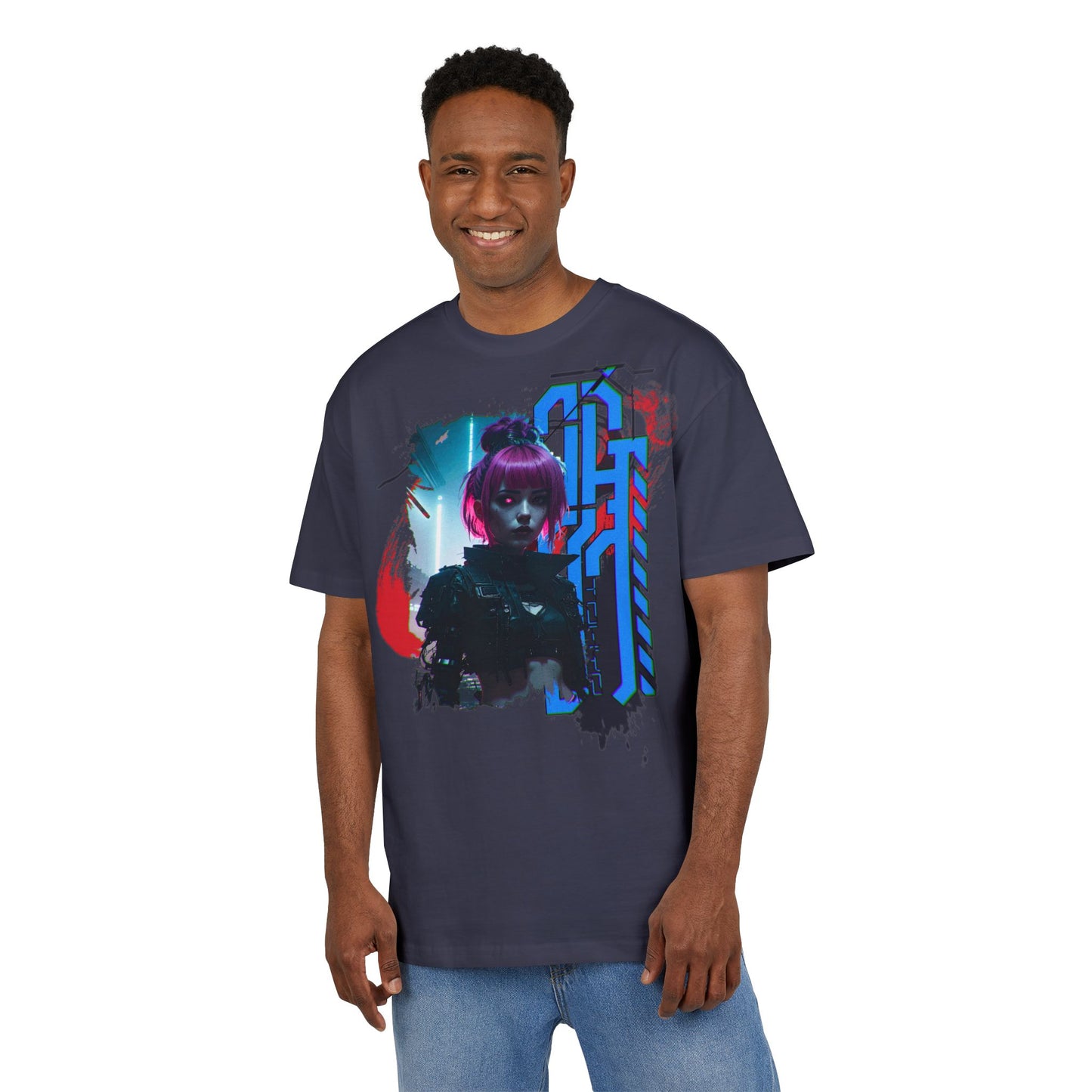 Cyberpunk Aesthetic Unisex Heavy Tee, Streetwear Style Shirt for Teens, Graphic Tee for Gaming, Cozy Casual Wear, Gift for Sci-Fi Lovers