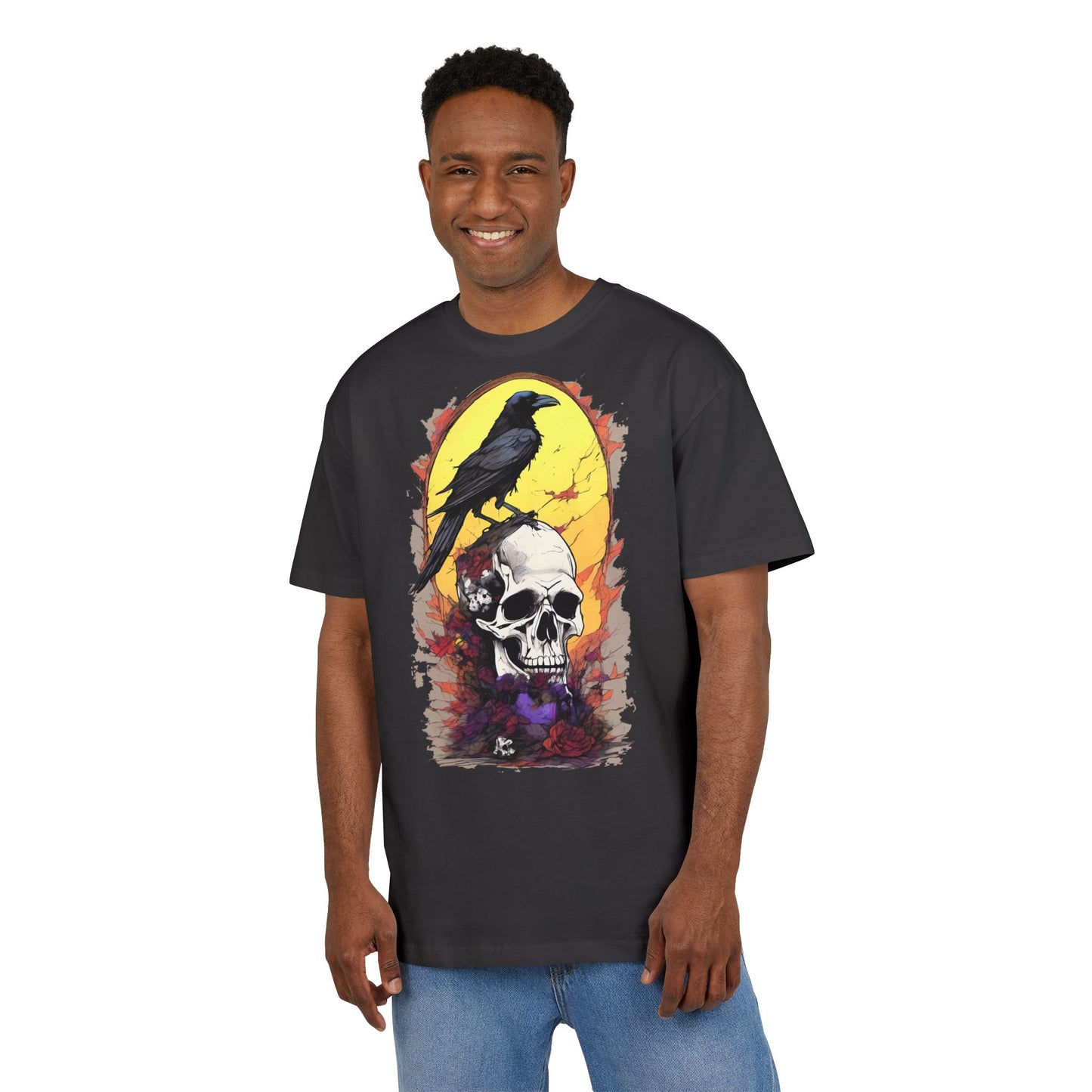 Gothic Raven & Skull Tee, Unisex Oversized Shirt, Edgy Halloween Fashion, Alternative Streetwear, Unique Graphic Tee, Perfect Gift