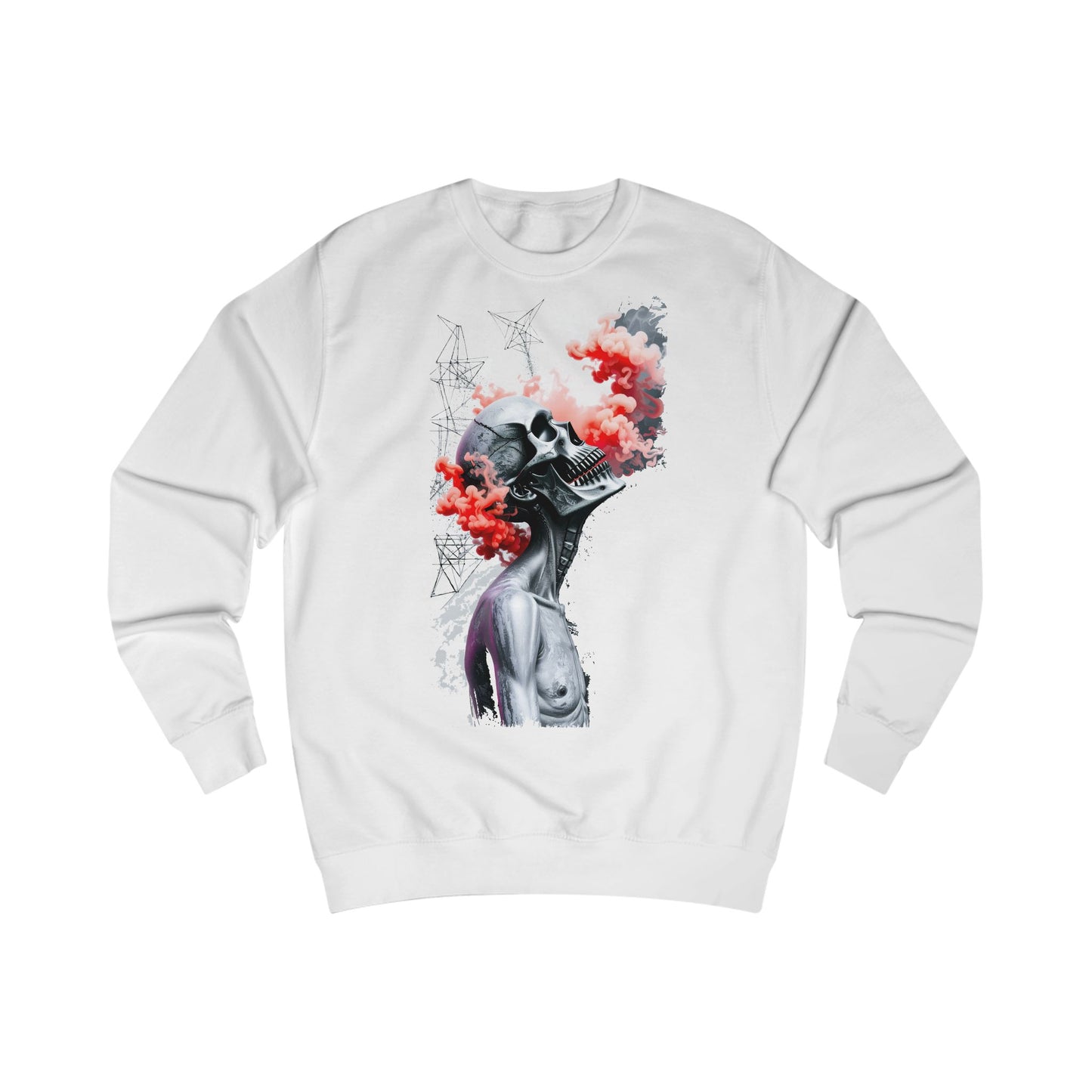 Futuristic Skull Art Sweatshirt, Unique Graphic Hoodie, Unisex Streetwear, Cozy Gifts for Artists, Trendy Casual Wear