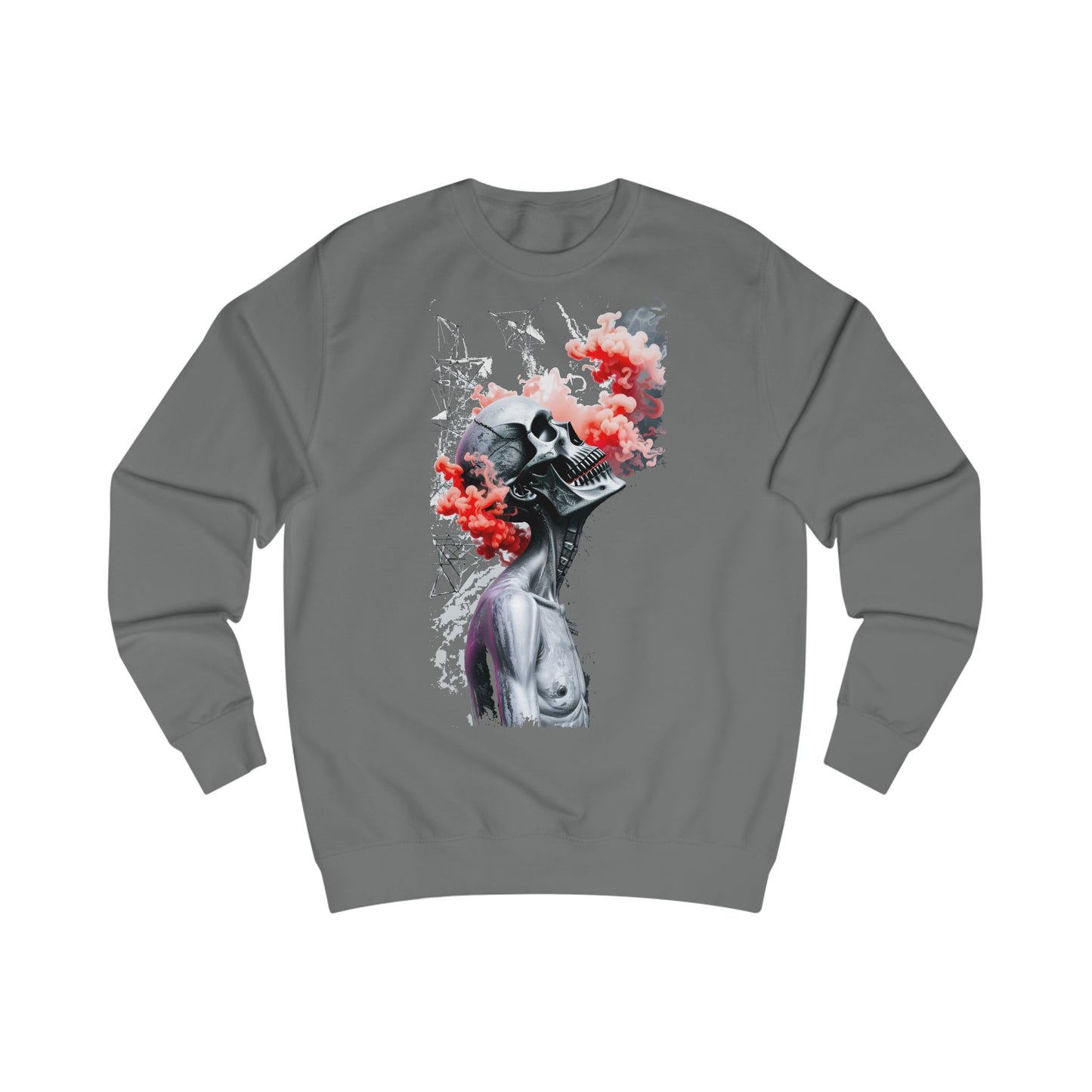 Futuristic Skull Art Sweatshirt, Unique Graphic Hoodie, Unisex Streetwear, Cozy Gifts for Artists, Trendy Casual Wear