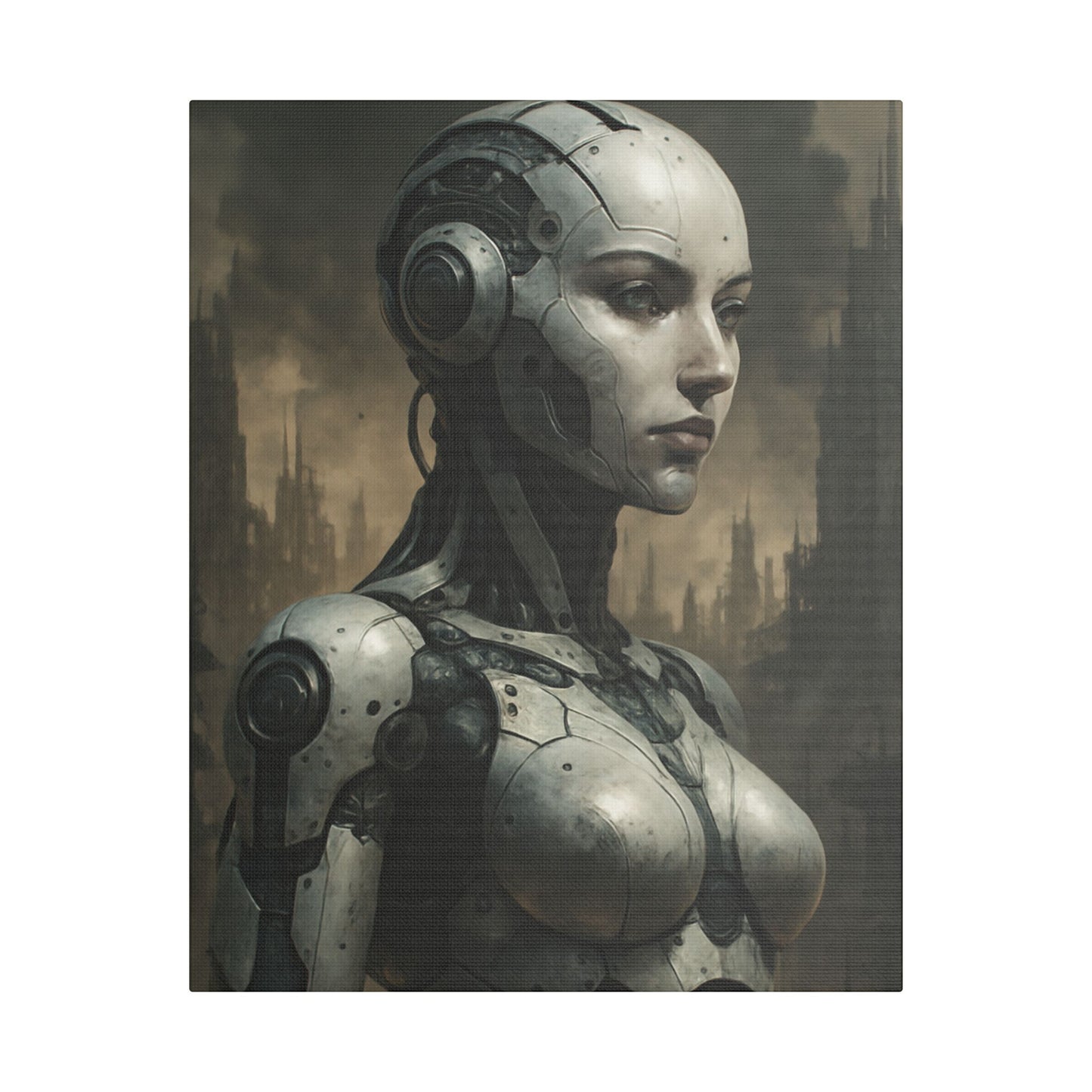 Futuristic Robot Canvas Art, Stretched Painting, Wall Decor for Tech Lovers, Sci-Fi Home Office, Unique Gift Idea, AI Artwork