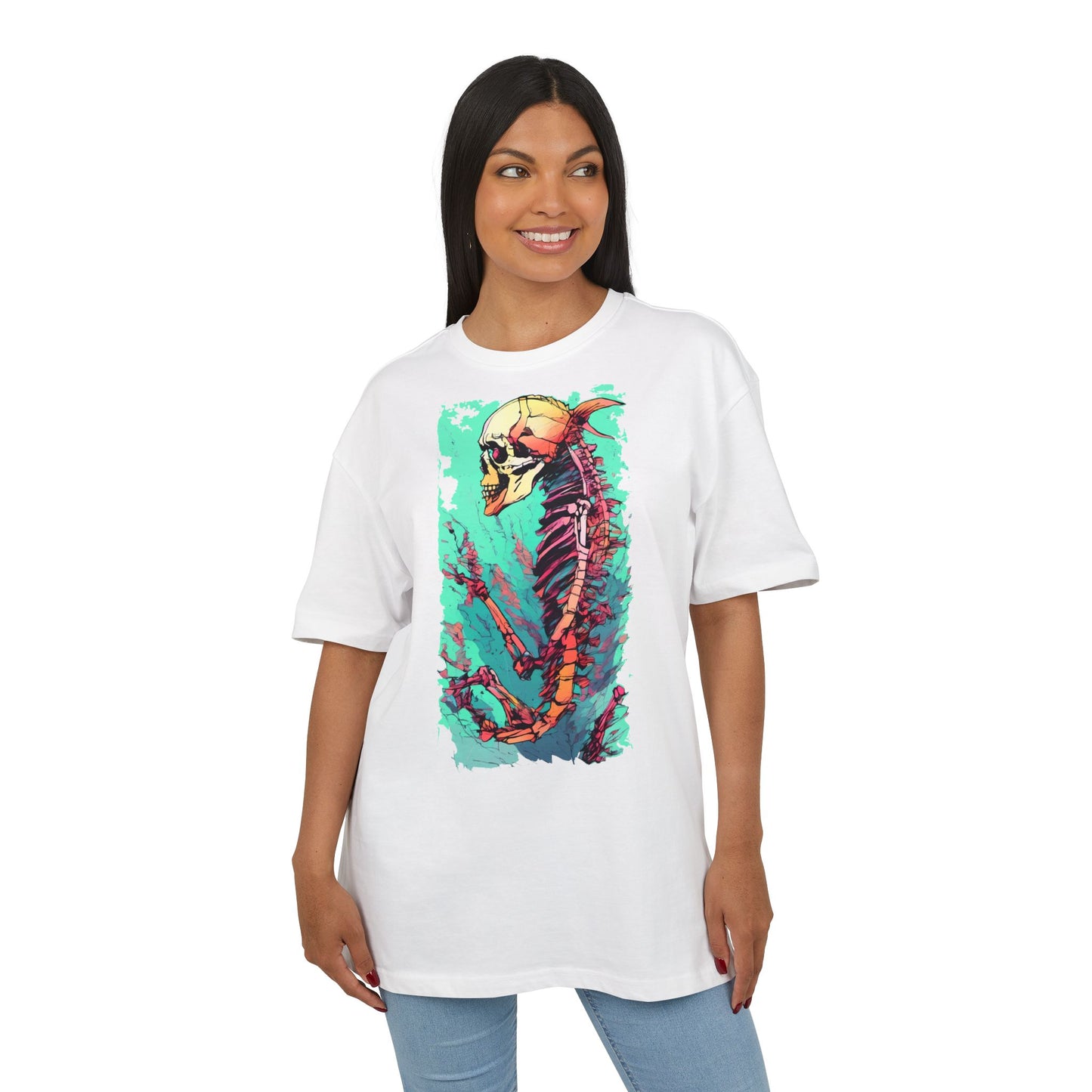 Colorful Skeleton Art Unisex Heavy Oversize Tee | Graphic Tee, Skeleton Shirt, Artsy Gift, Halloween Apparel, Trendy Streetwear