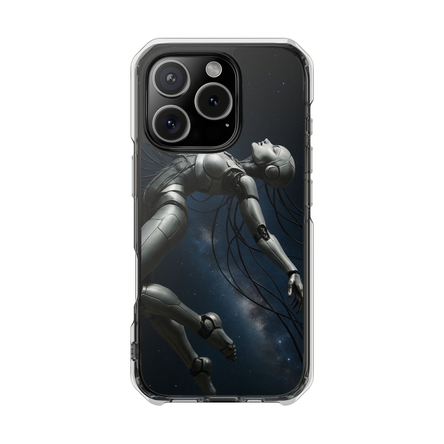 Futuristic Phone Case, Artistic Clear Impact Case for Tech Lovers, Robot Design Phone Cover, Unique Gift for Geeks, Space Theme