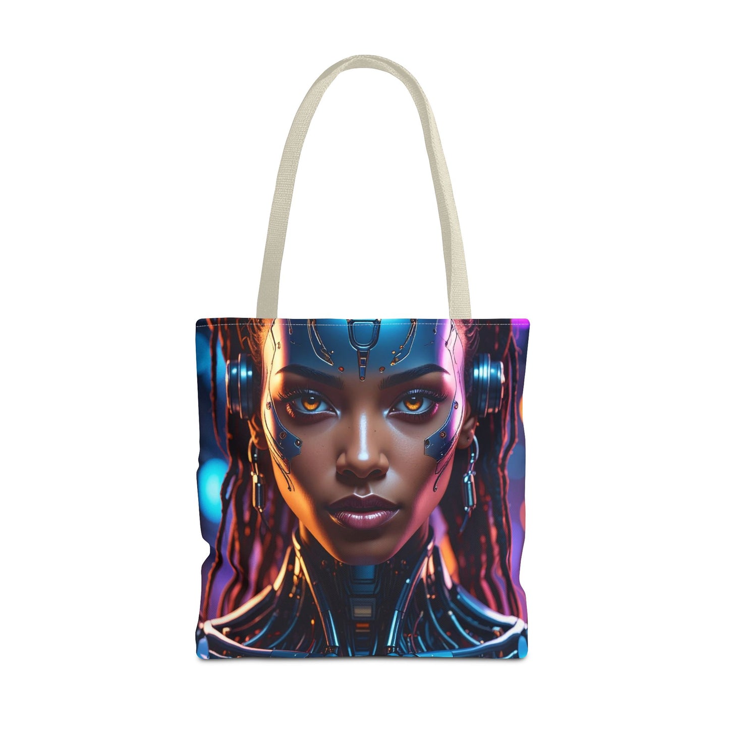 Futuristic Cyberpunk Tote Bag, AOP Tote, Cool Gift for Tech Lovers, Stylish Bag for Everyday Use, Space-Themed Fashion